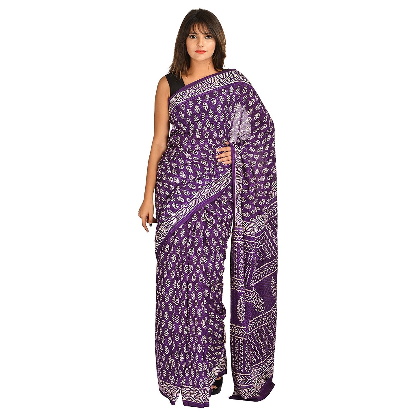 Korie Bagru Cotton Saree without Blouse Piece (Purple with Dabu Print)_ KB5_52