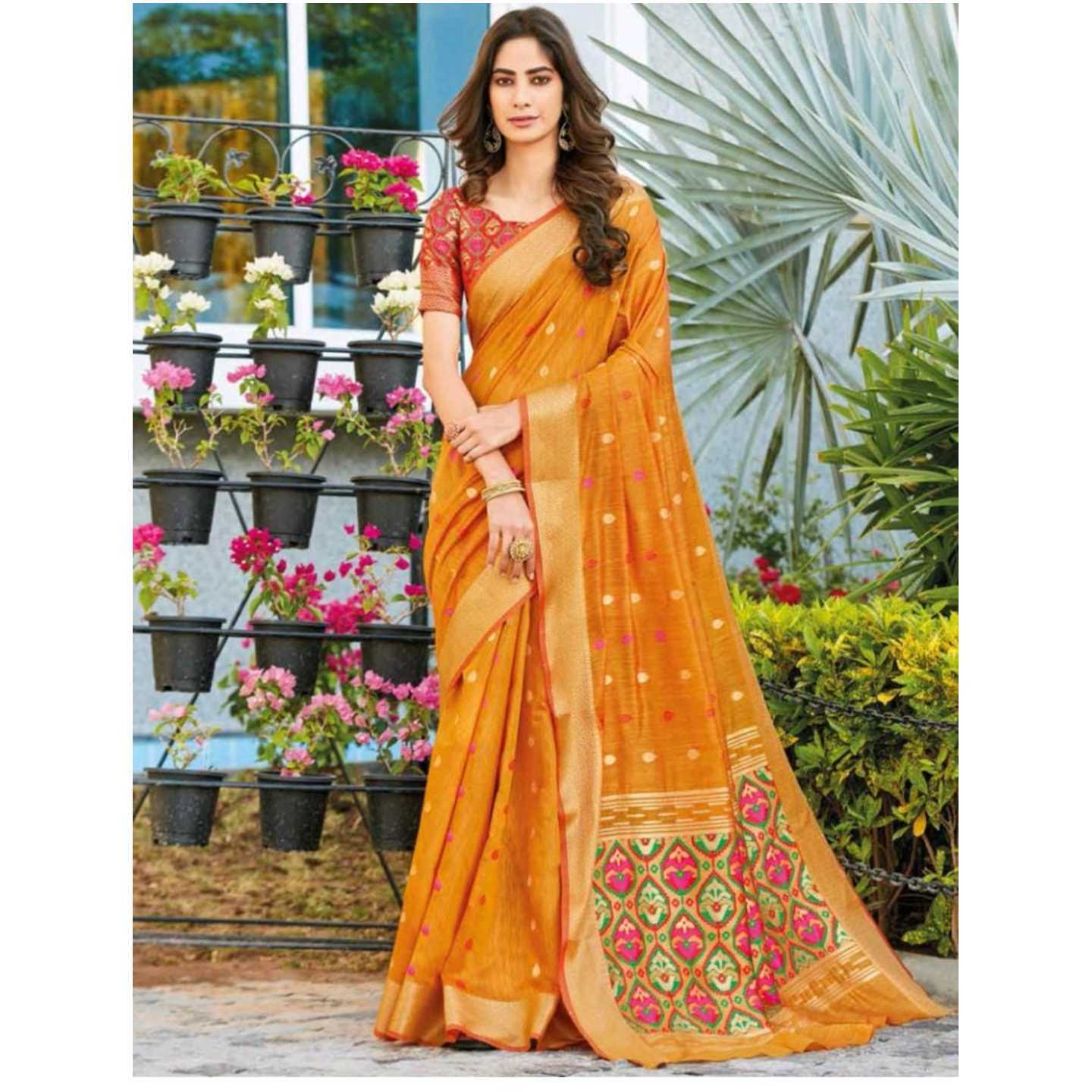 Korie Mustard Yellow Zari Saree