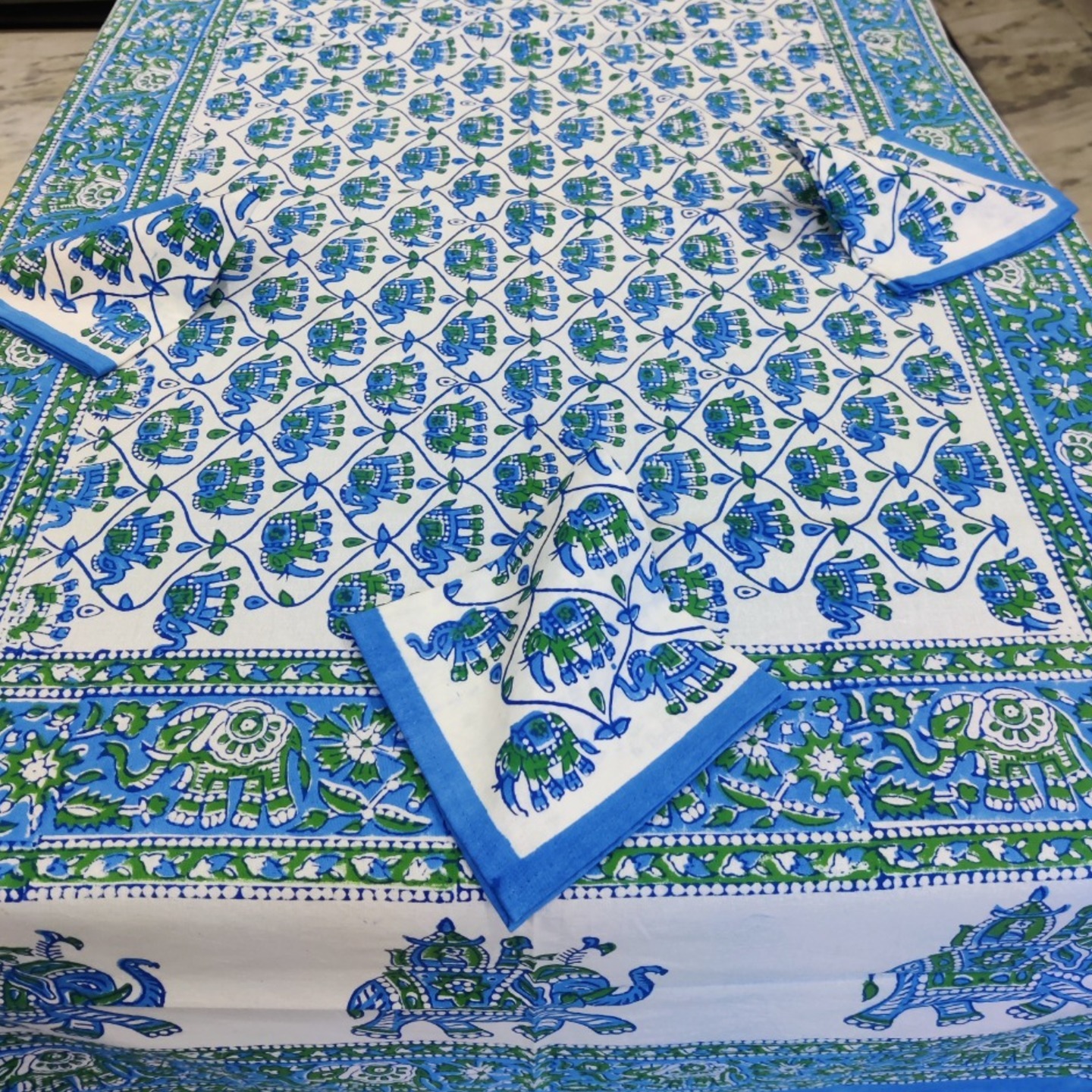 Hand Block Print Dining Table Cover Blue