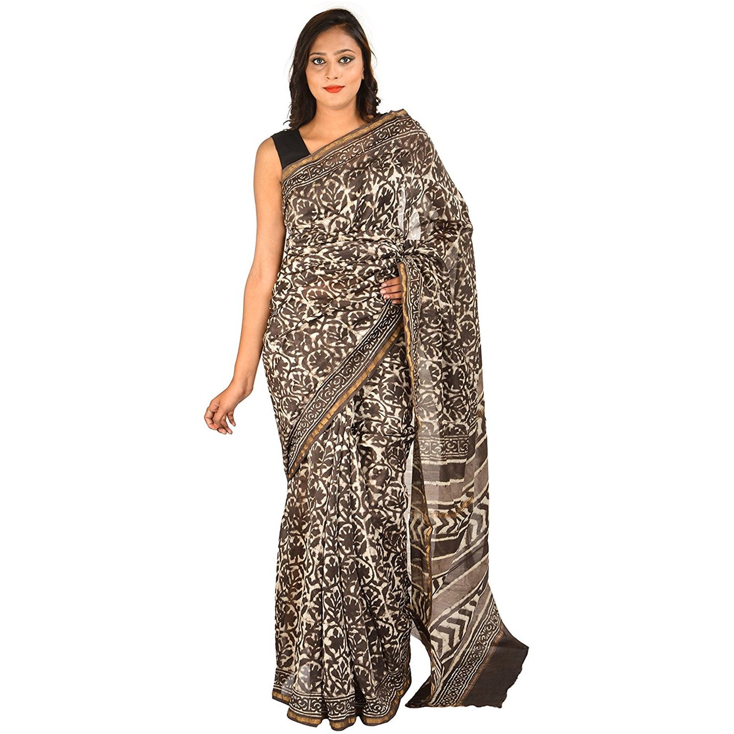 Korie Bagru Chanderi Saree Brown_ KB5_11