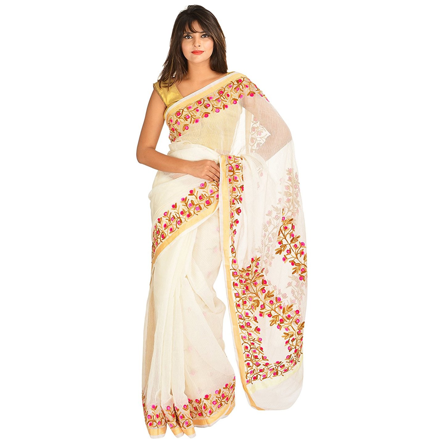 Korie Kota Embroidery Saree (White)- KK5_76