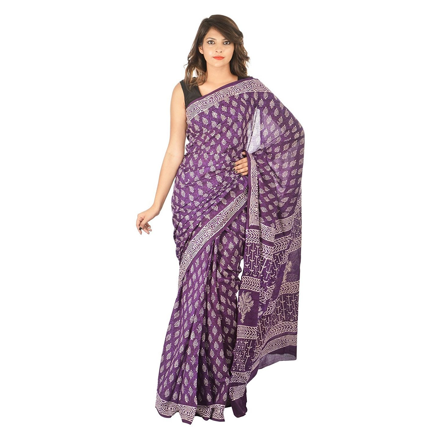 Korie Bagru Cotton Saree without Blouse Piece (Purple with Dabu Print)_ K4_41