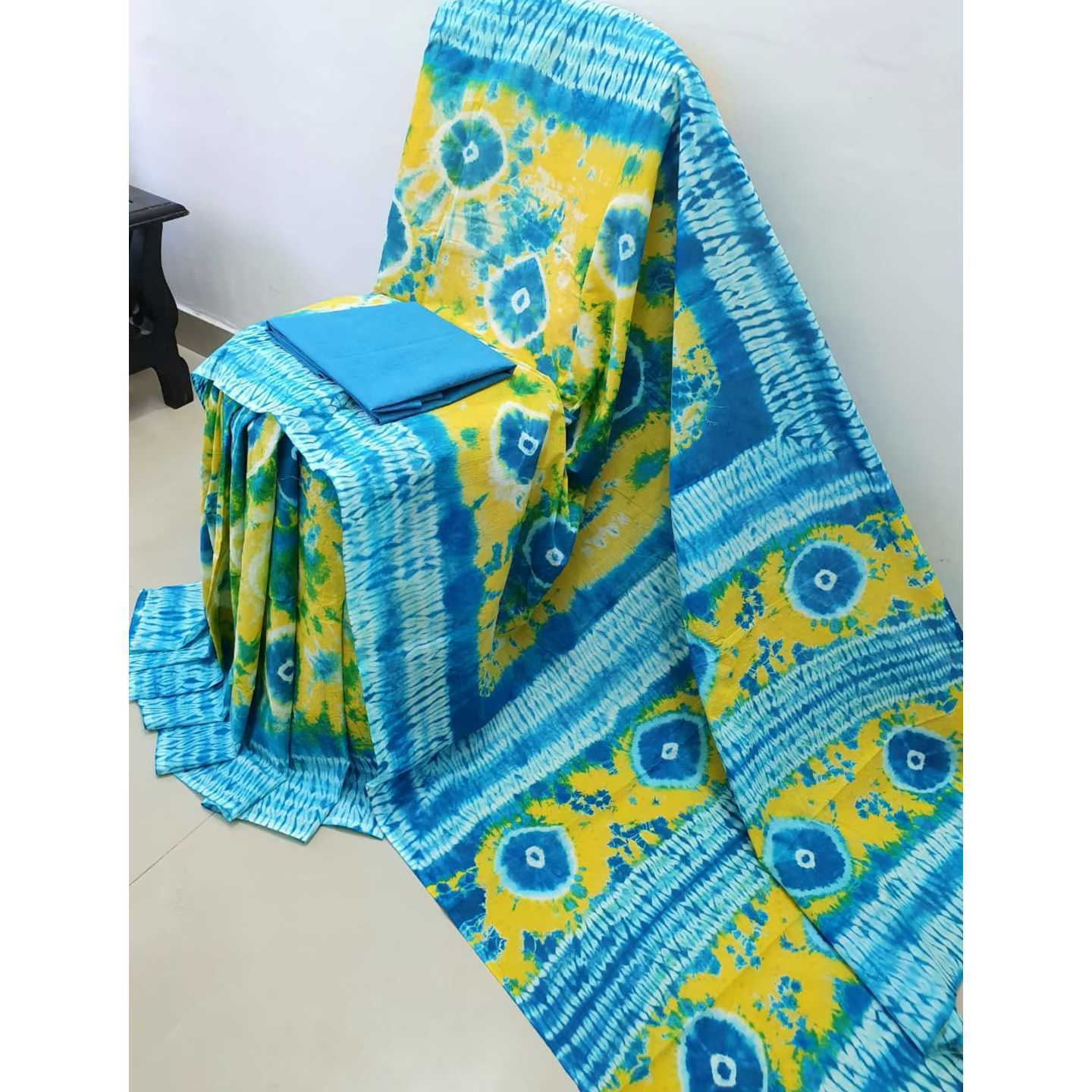 Korie Hand Block Print Cotton Sarees with Blouse Piece KB10_6