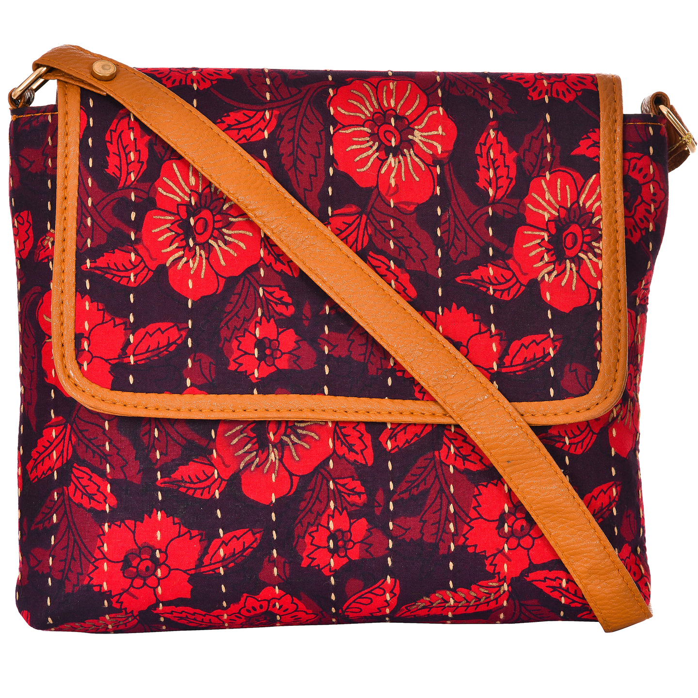 Korie Block Print Sling Bag- Red