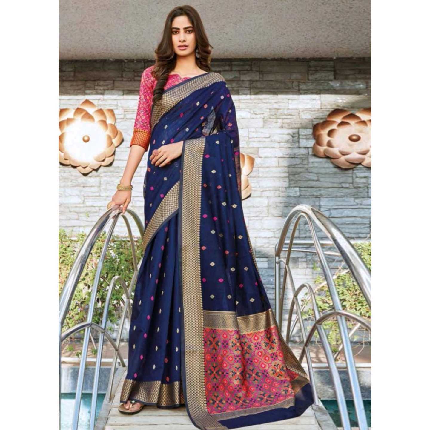 Korie Navy Blue Zari Saree