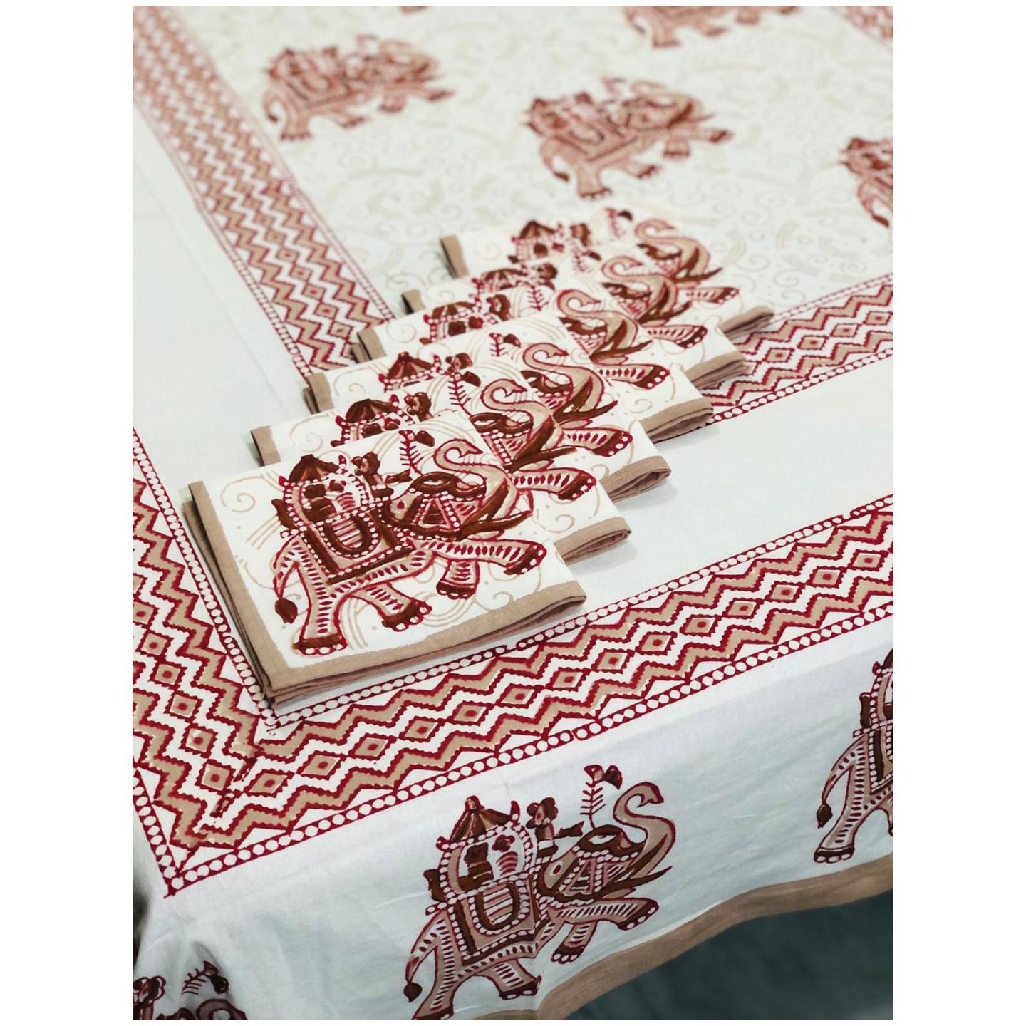 Hand Block Print Dining Table Covers with Napkins (Maroon)