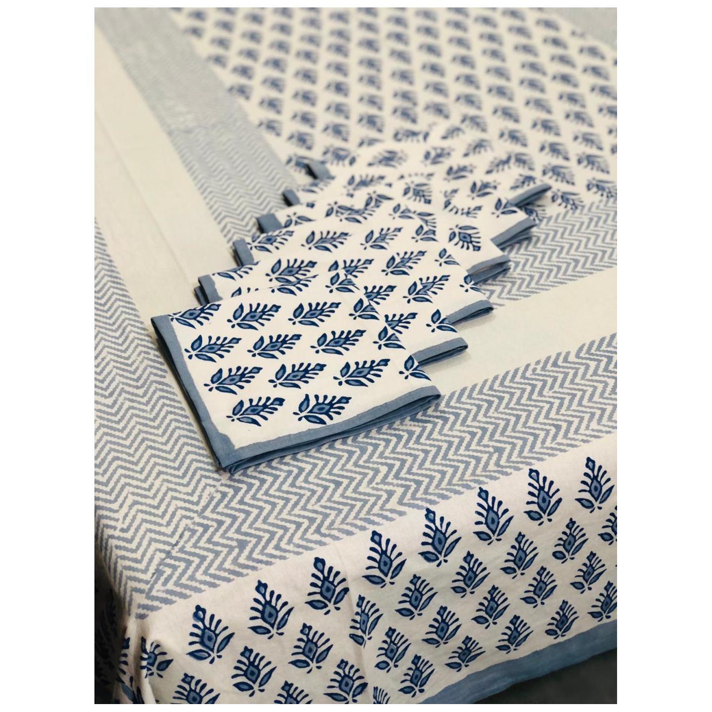 Hand Block Print Dining Table Covers with Napkins Indigo