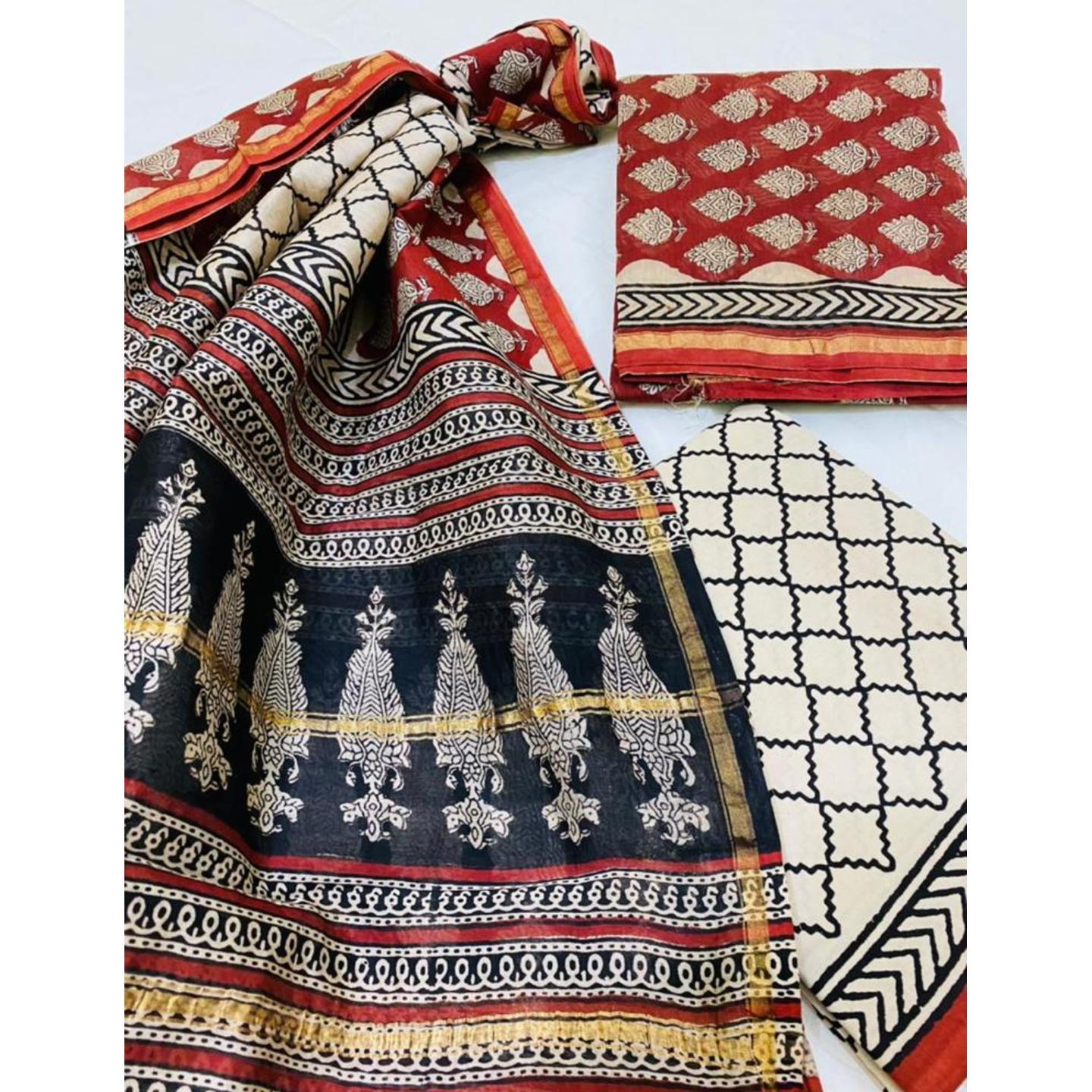 Korie Hand Block Chanderi Suit Set  (KB 12_ 01)