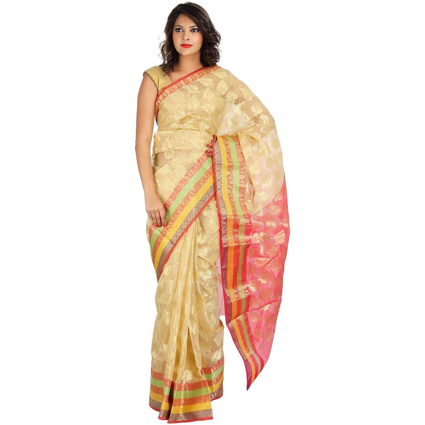 Korie Kota Saree (Golden & Red)- K2_18