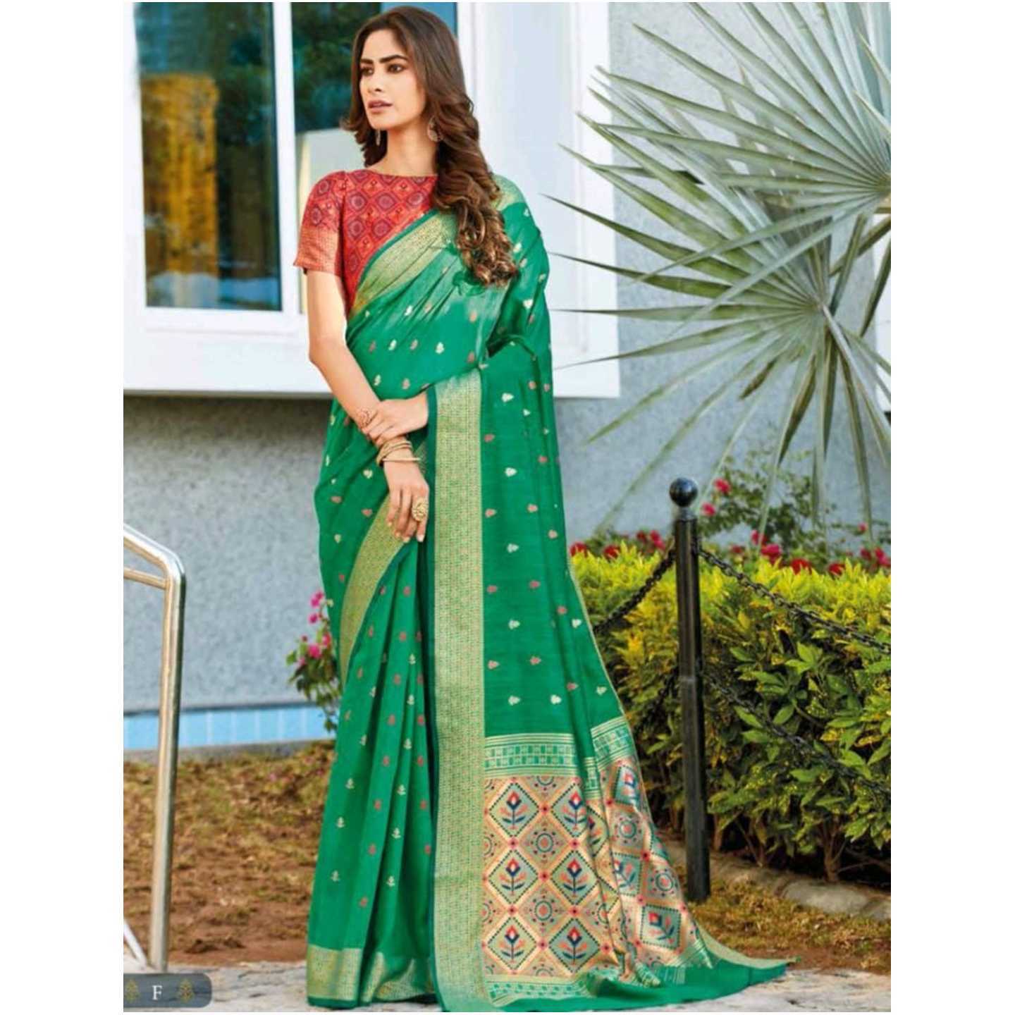 Korie Teal Green Zari Saree