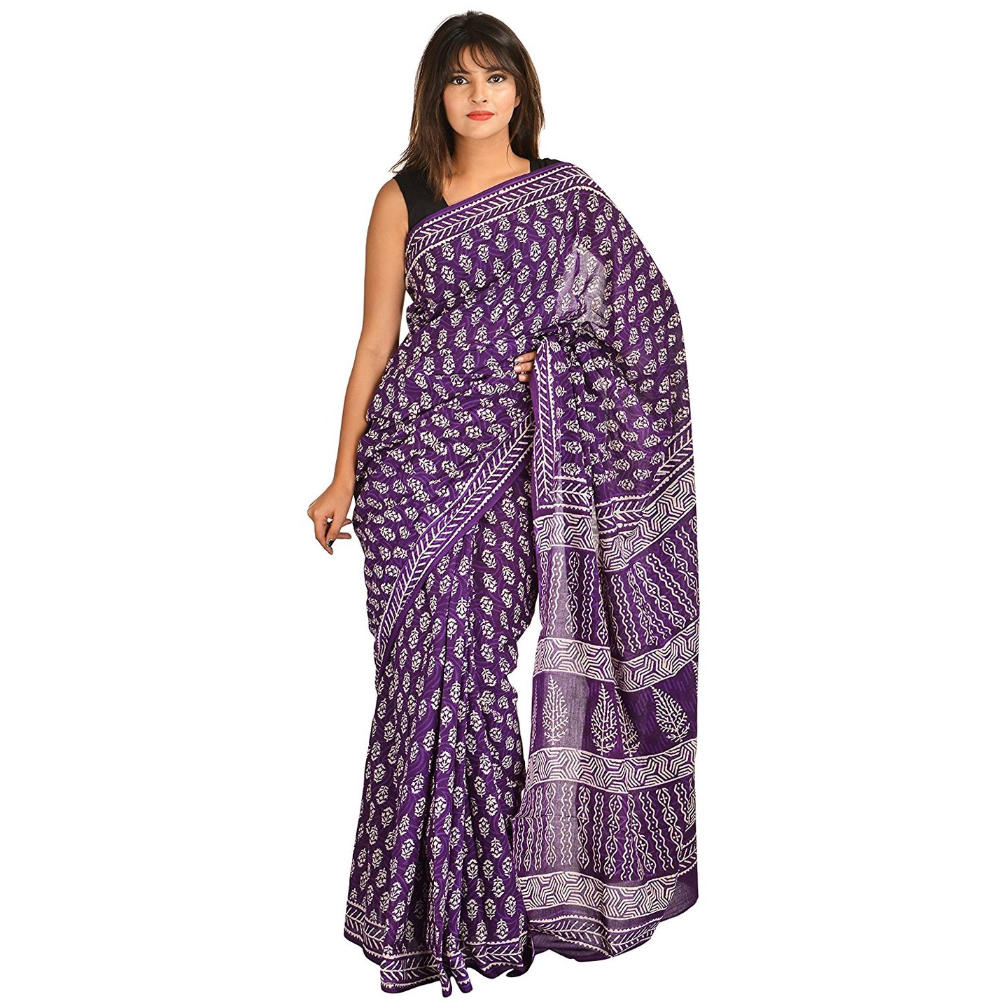 Korie Bagru Cotton Saree without Blouse Piece (Purple with Dabu Print)_ KB5_17