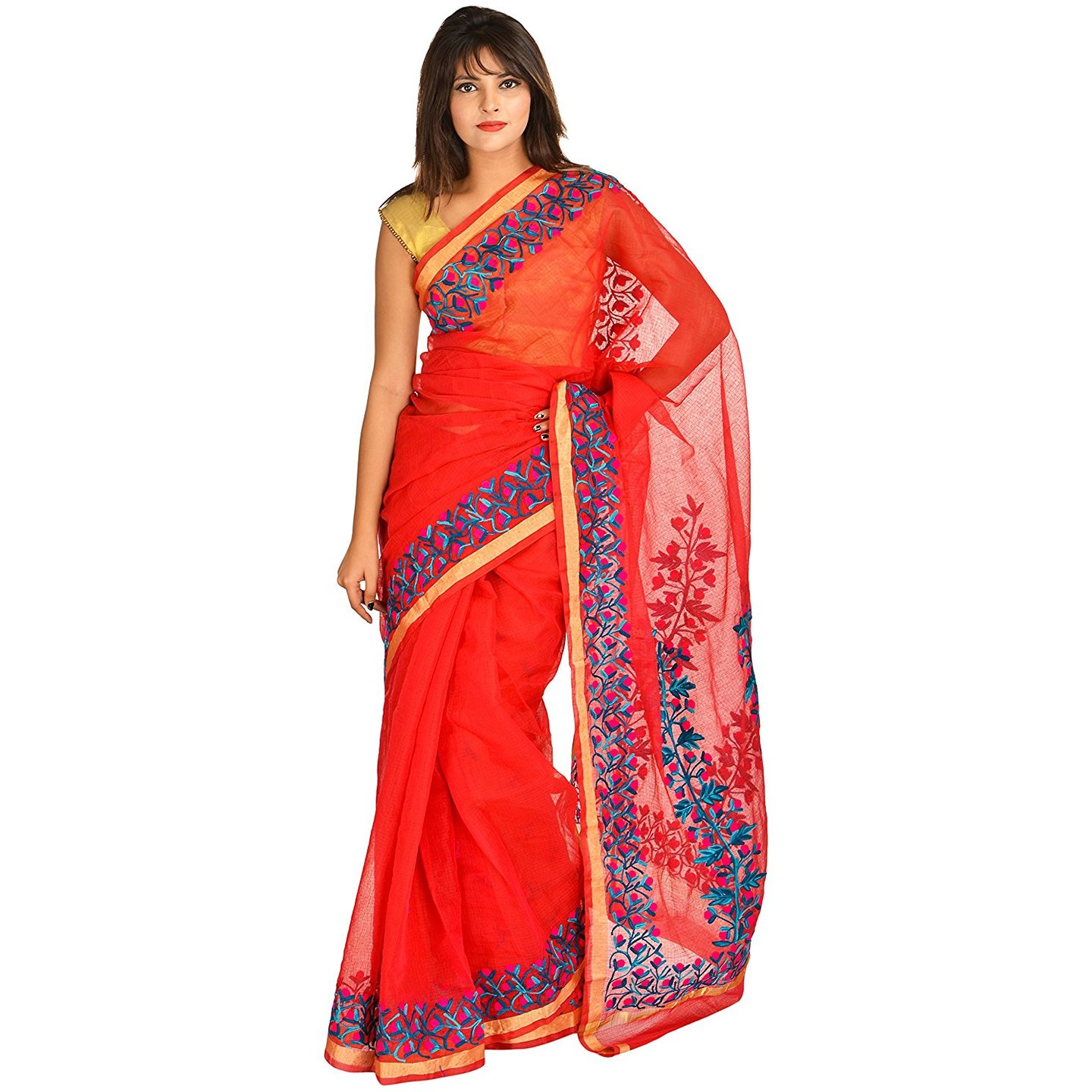 Korie Women's Kota Embroidery Saree (Red)-  KK5_100