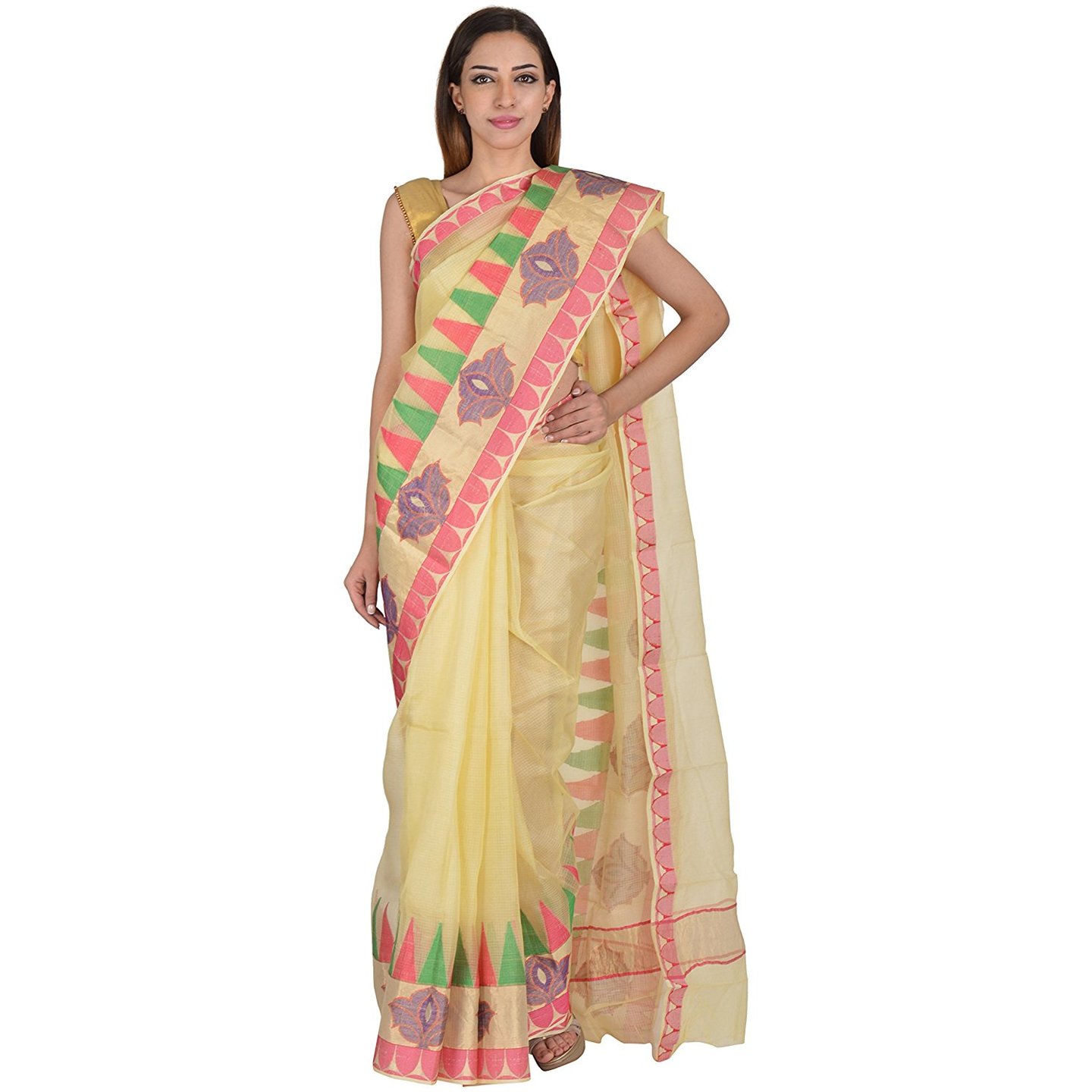 Korie Kota Saree with Temple Border (Off White)- KK6_04