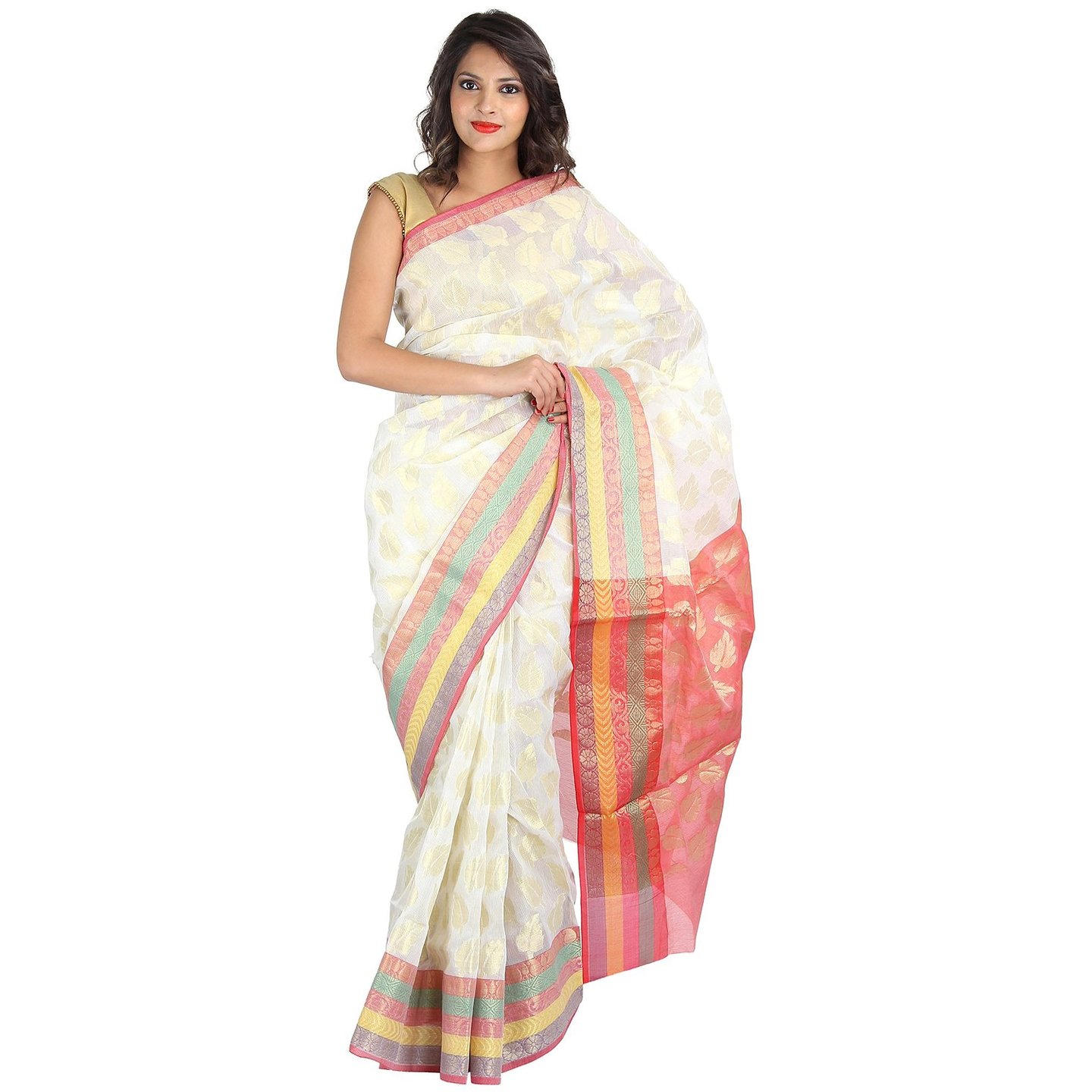 Korie Kota Zari Saree (White & Red)- K2_16