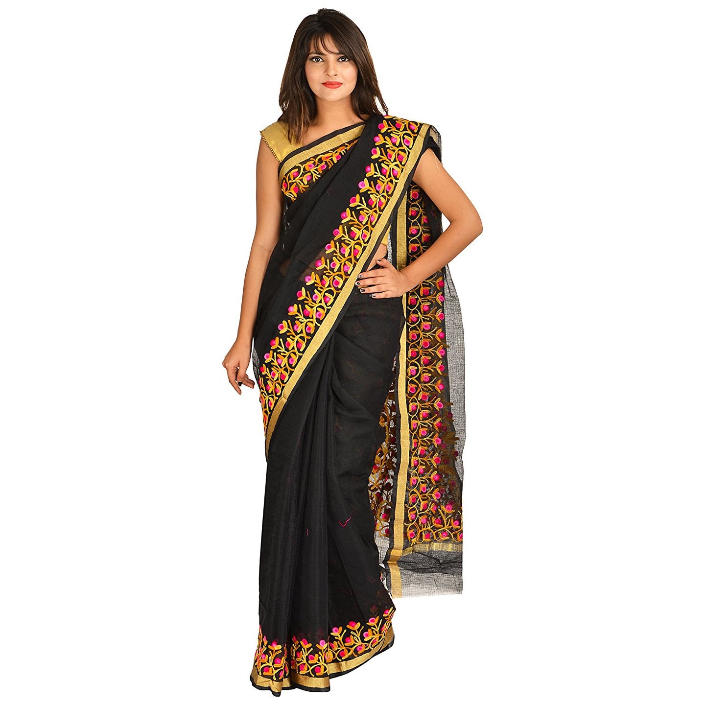 Korie Kota Embroidery Saree (Black)- KK5_90