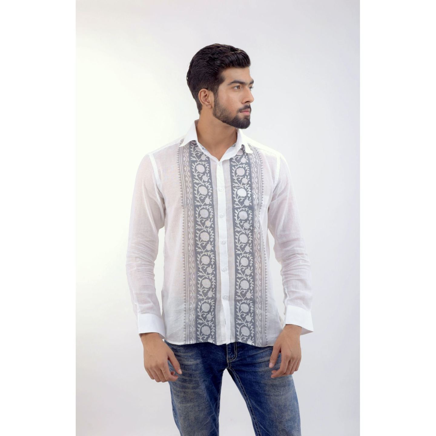 Hand Block Print Shirt with Exclusive Design – GREY SHADE