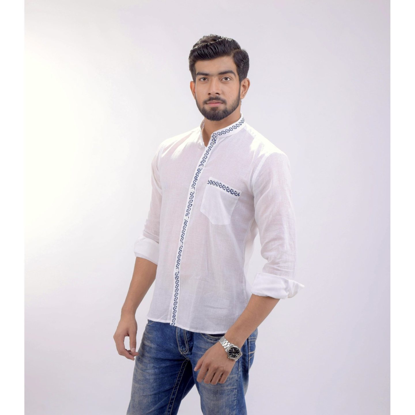 Hand Block Printed Shirt with Exclusive Design - BLUE TRELL