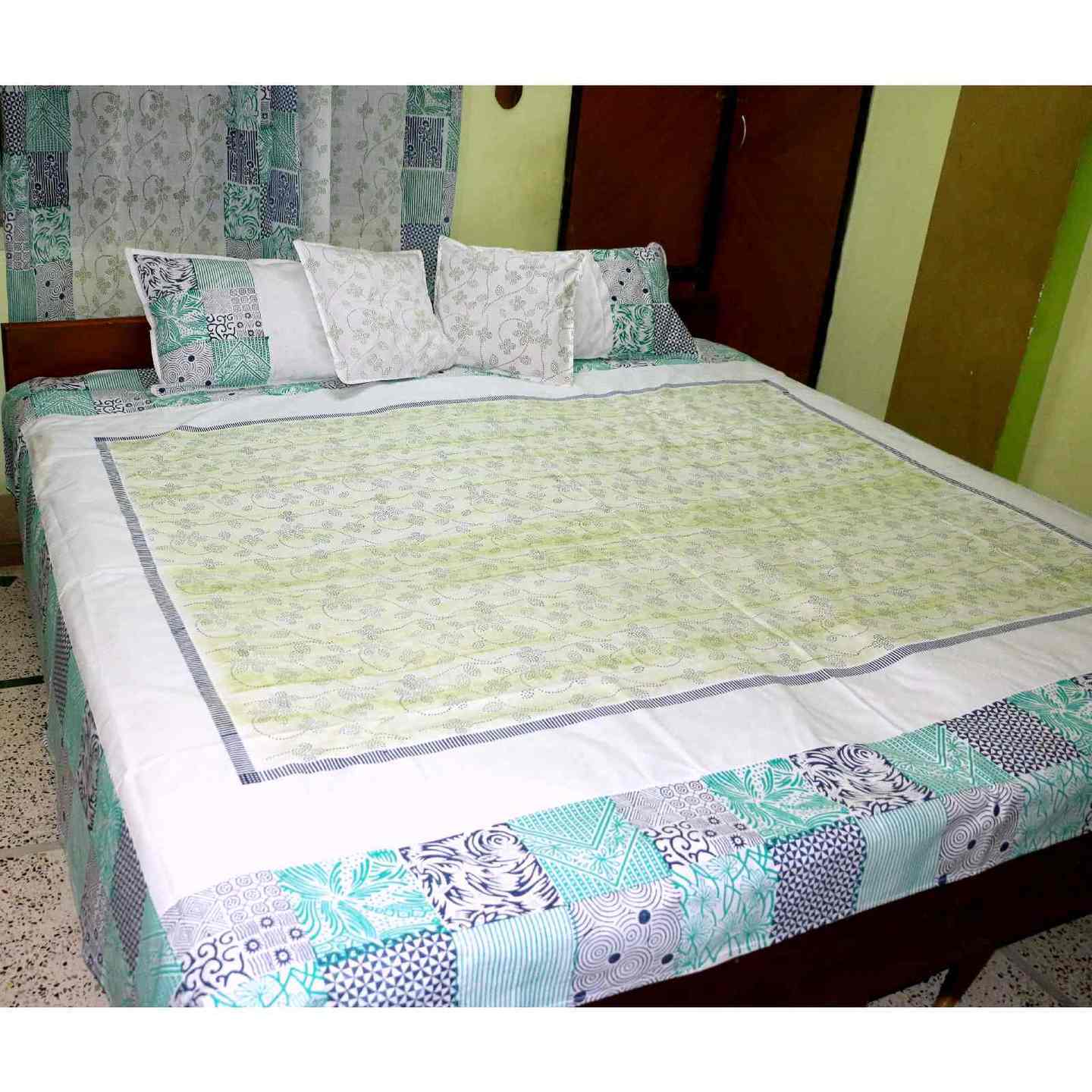 Hand Block Printed Bed Sheet - DICE