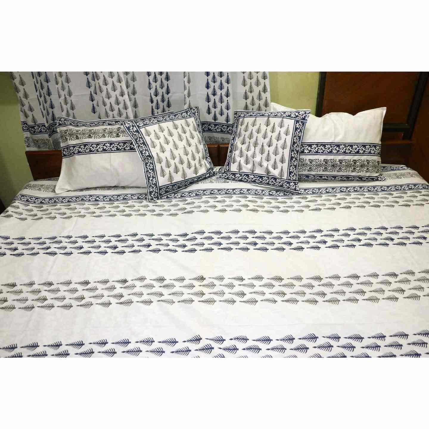 Hand Block Printed Bed Sheet - FERN