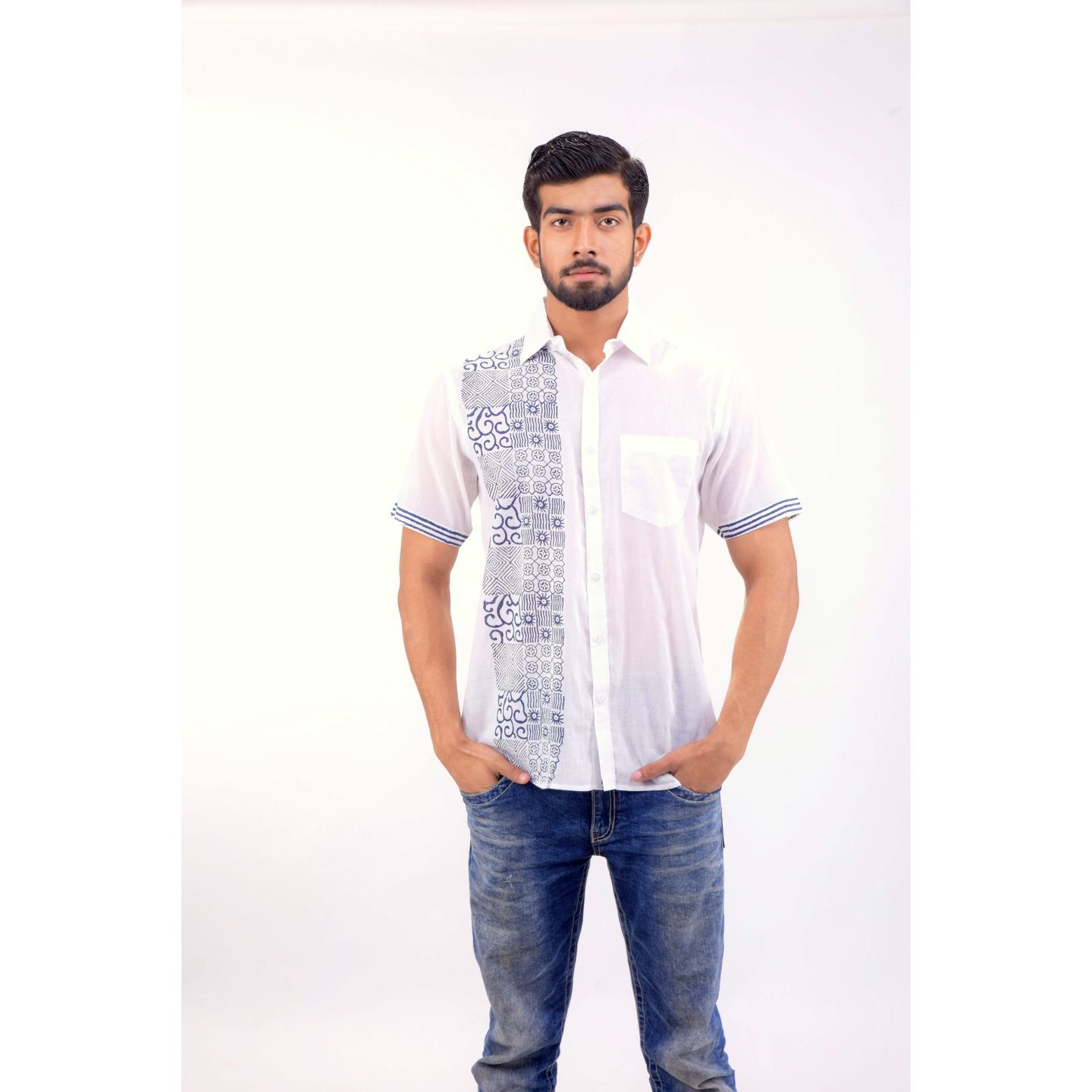 Hand Block Printed Shirt with Exclusive Design - BLUE BOX