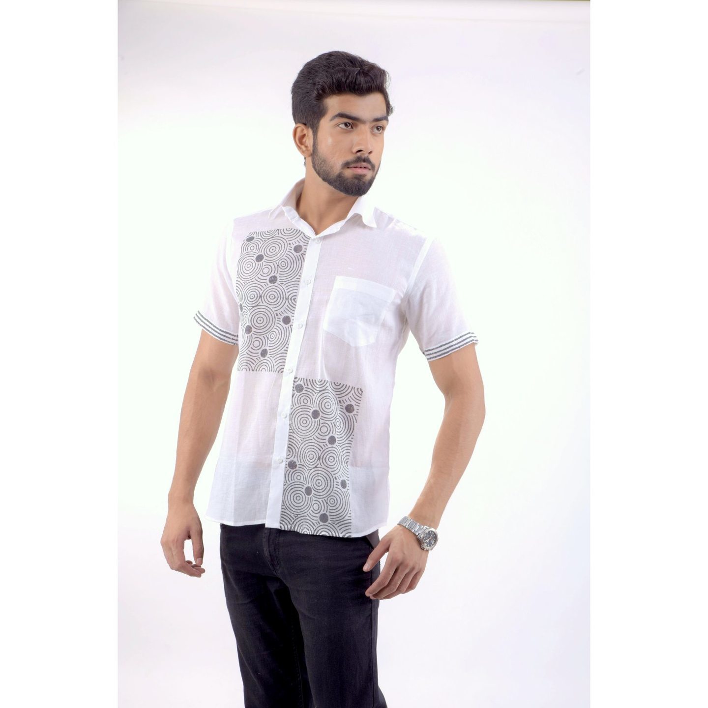 Hand Block Printed Shirt with Exclusive Design - GREY PUZZLE