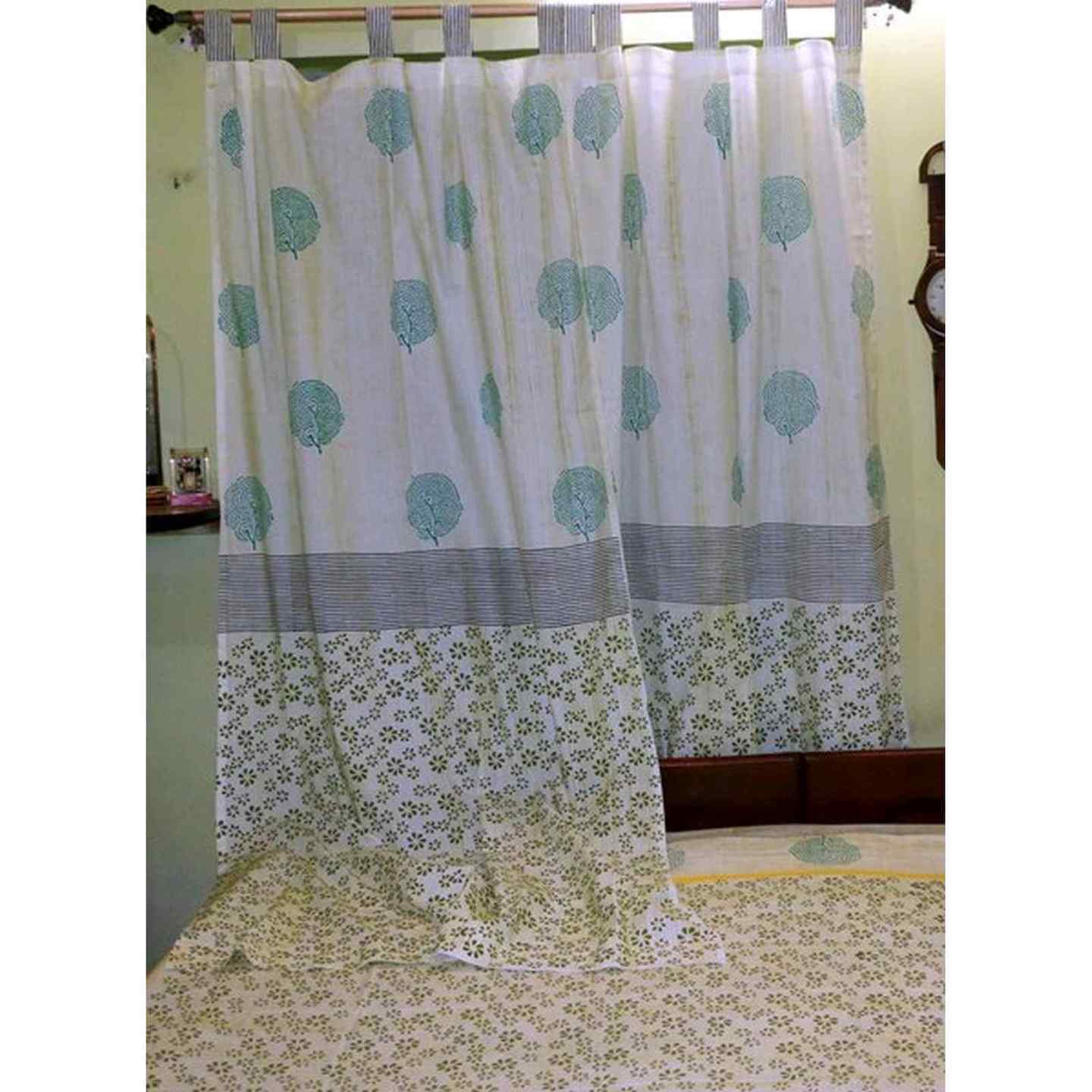 Hand Block Print Curtain – ICY GREEN