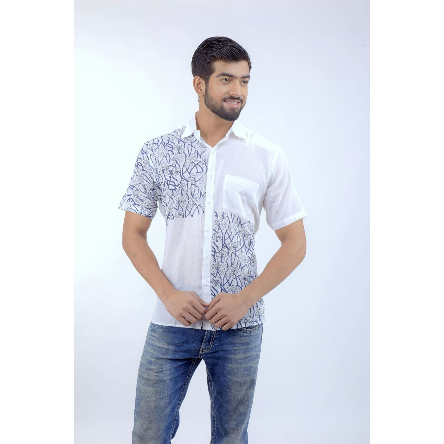 Hand Block Printed Shirt with Exclusive Design - BLUE FOREST