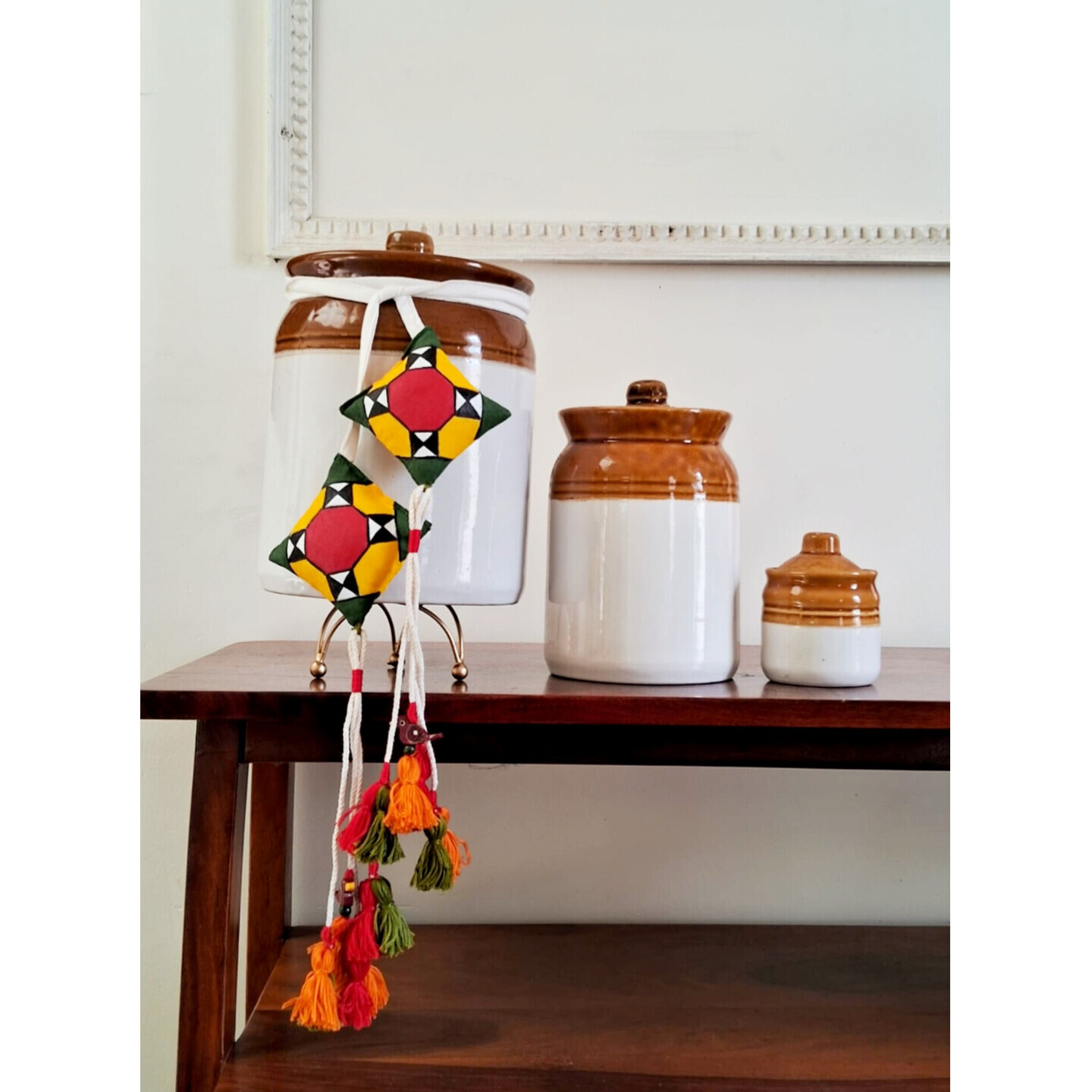 Pair of handpainted curtain ties with tassels SLNST0187