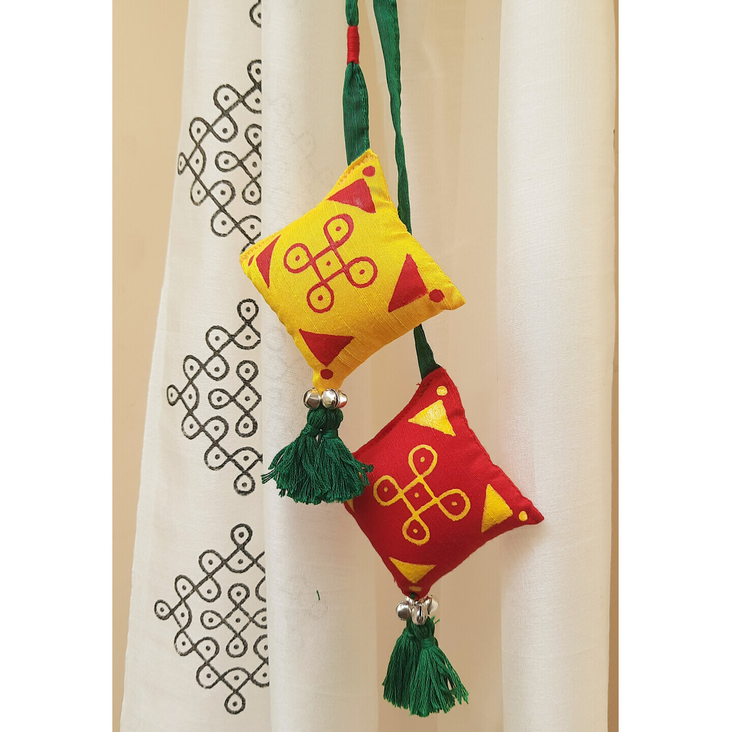 Pair of kolam curtain ties with tassels SLNST0260