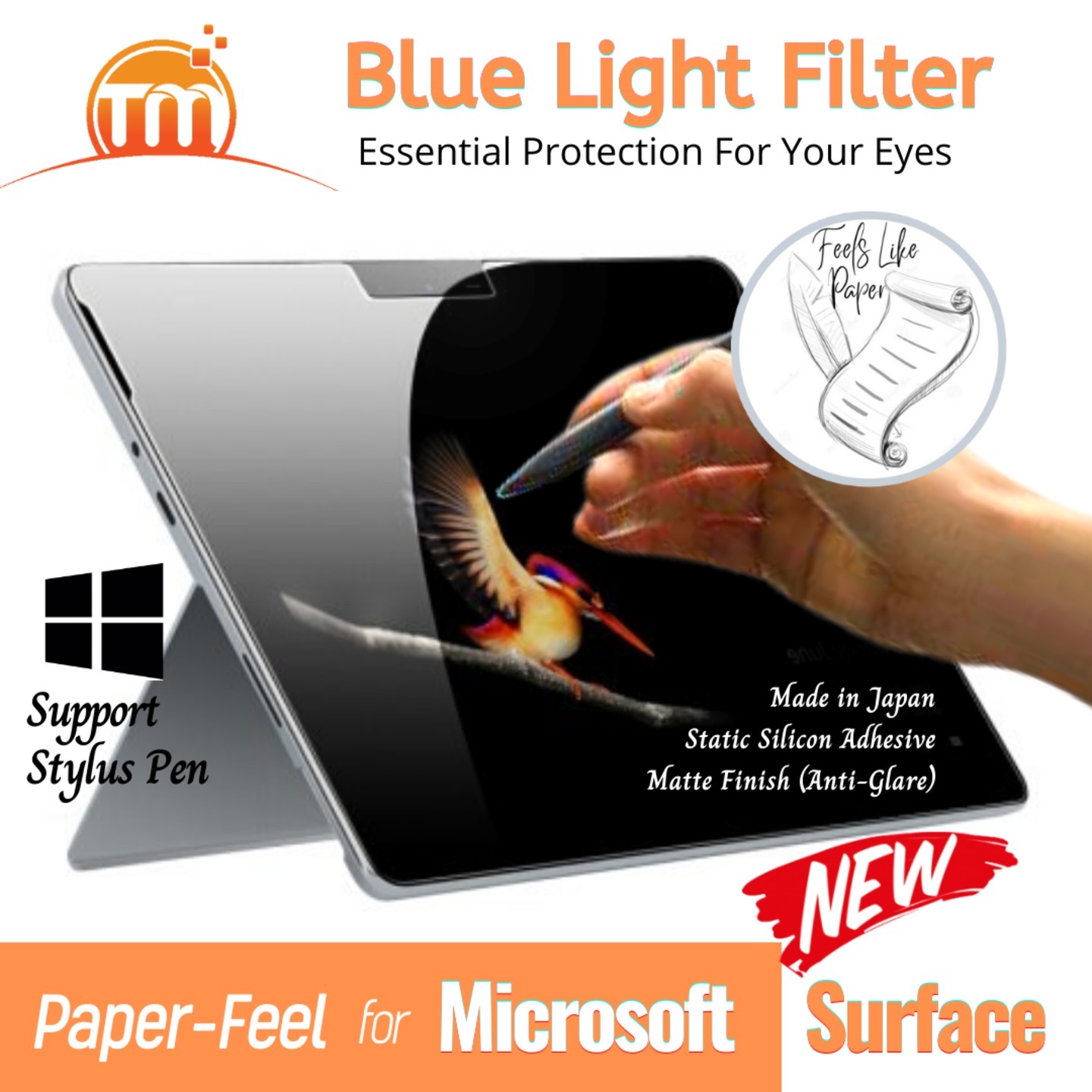 TMPaper-like Screen Protector with UV & Blue Light Filtering for Microsoft Surface laptops