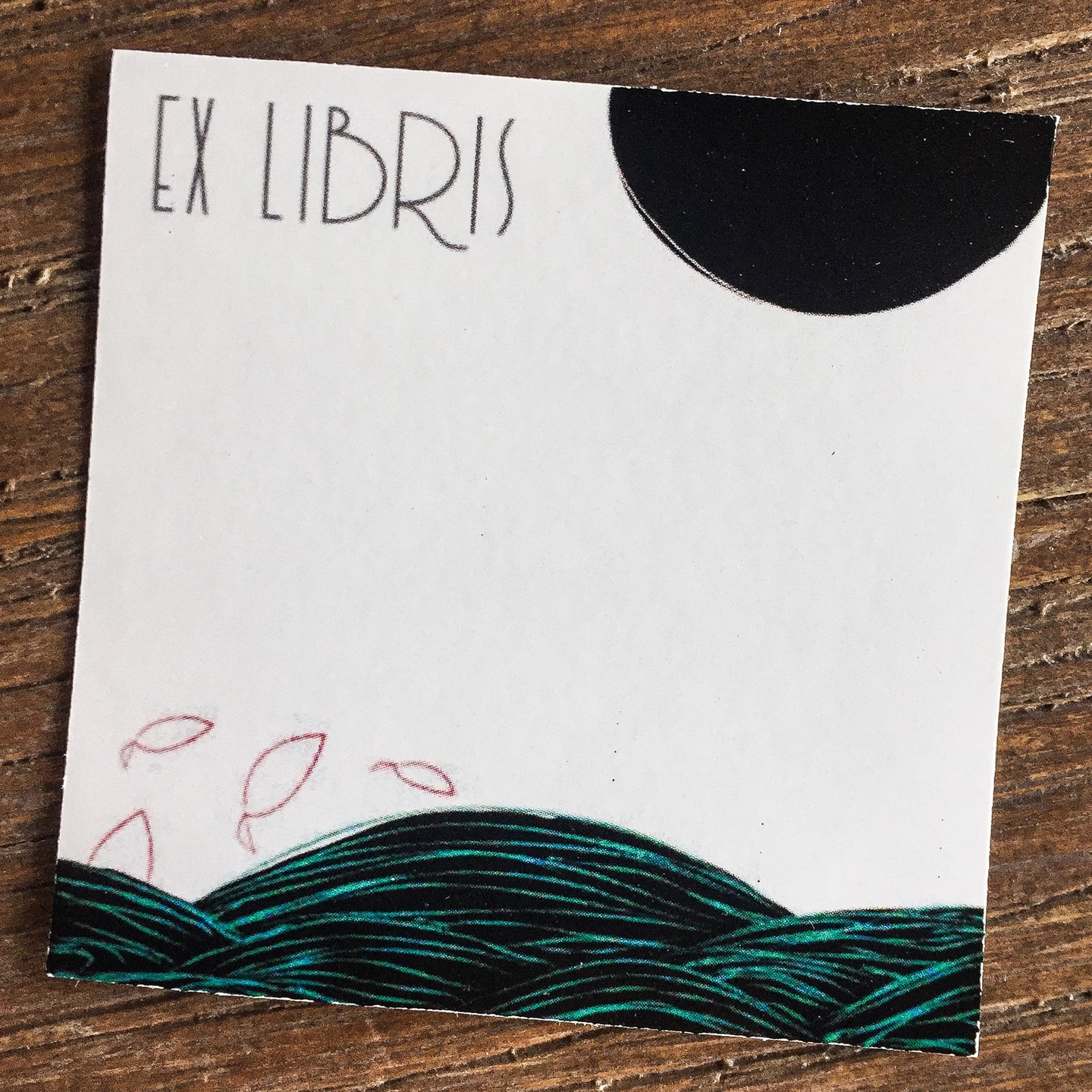 'Moon and Waves' Ex Libris Bookplate Sticker