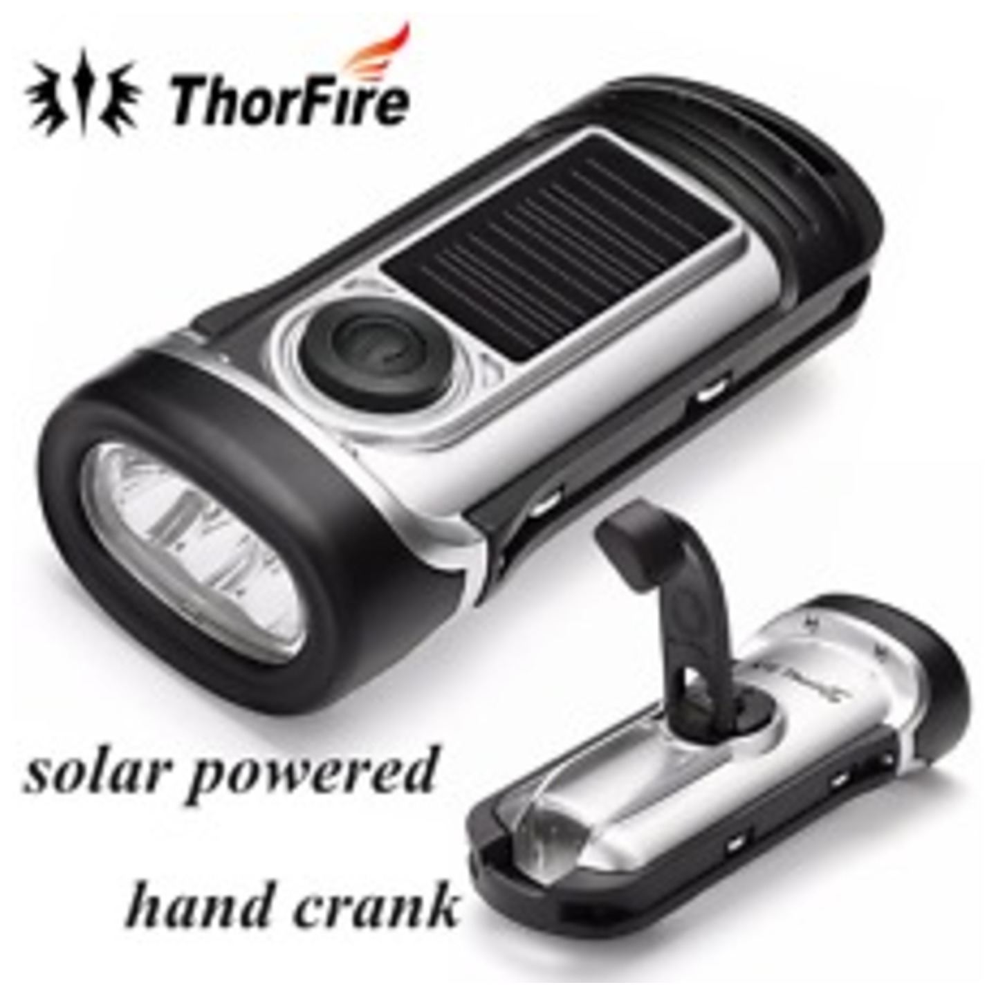 ThorFire Solar Power Hand Crank Waterproof Torchlight Portable LED Emergency Flashlight