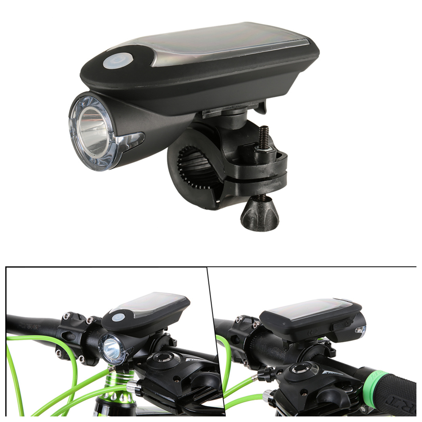 Solar Bicycle Light USB Charge Bike Cycling Front Lamp 360 Degree Rotation Waterproof IP64