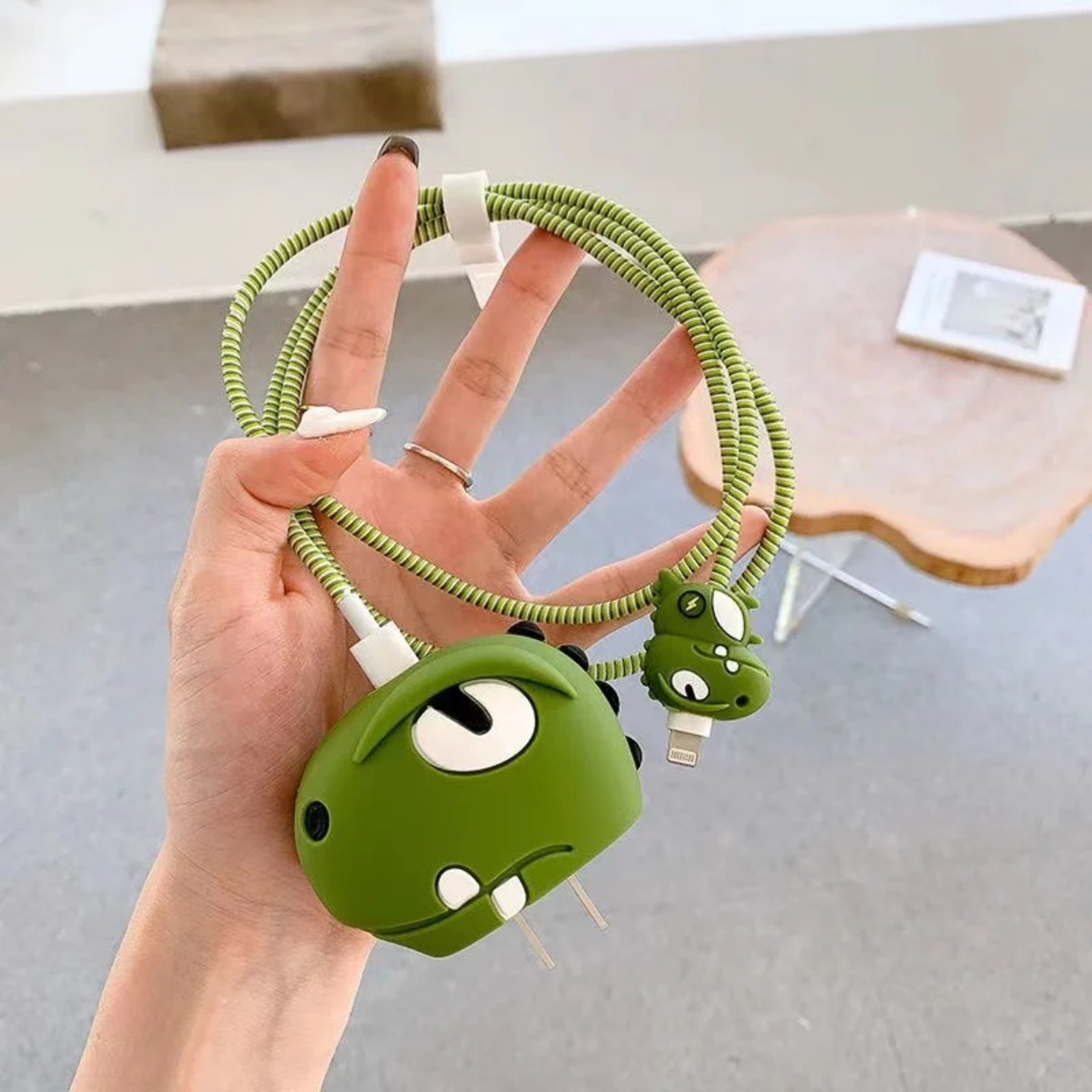 3pcs- Green DIno 20 W Iphone Silicone Charger Cover
