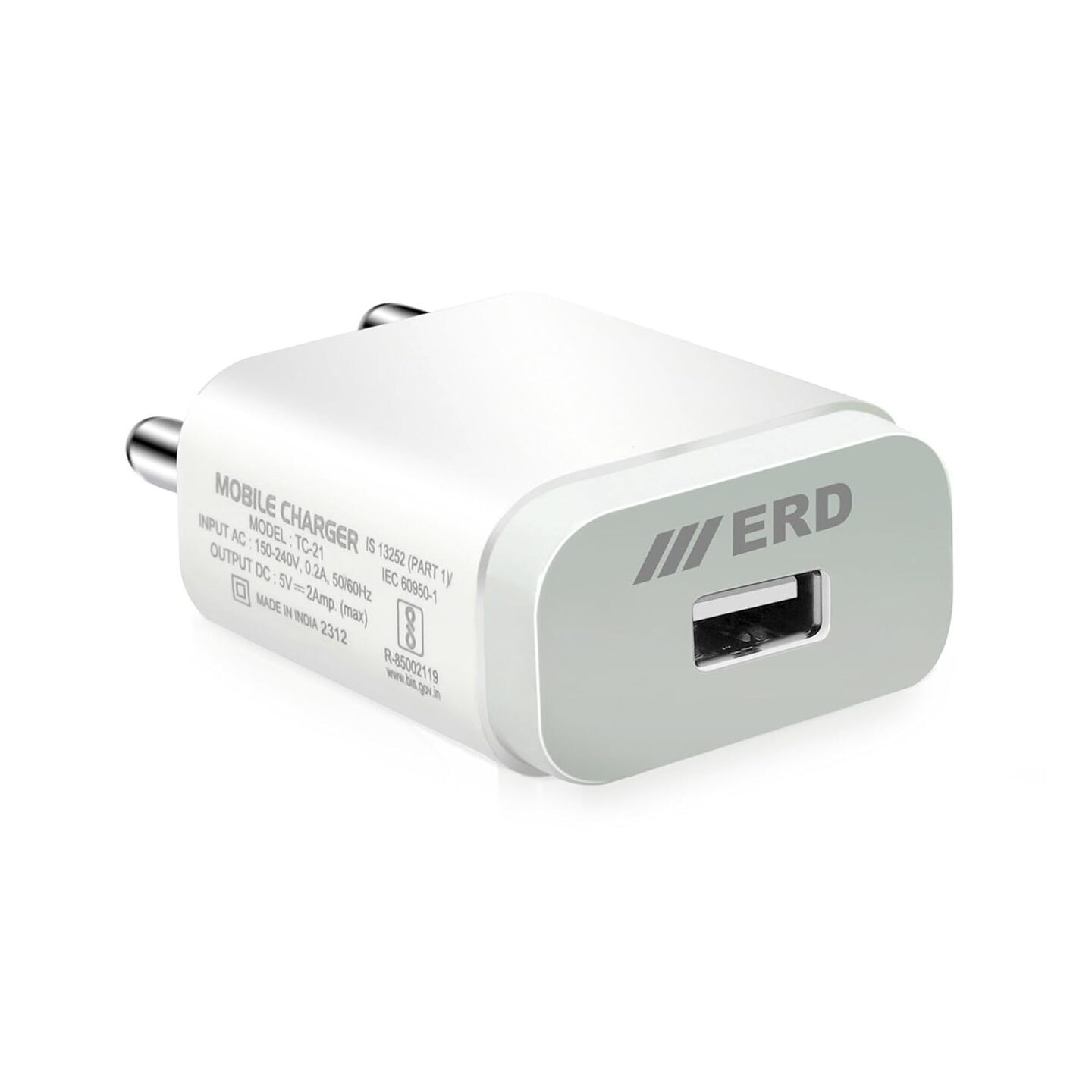 ERD TC-21 5V-2Amp Mobile Charger Adapter with Fast Charging Technology  Compatible with Headphones, MP3 Players, Tablets, Game Consoles, Cameras, Speakers, GPS, Cellular Phones, Smartwatches
