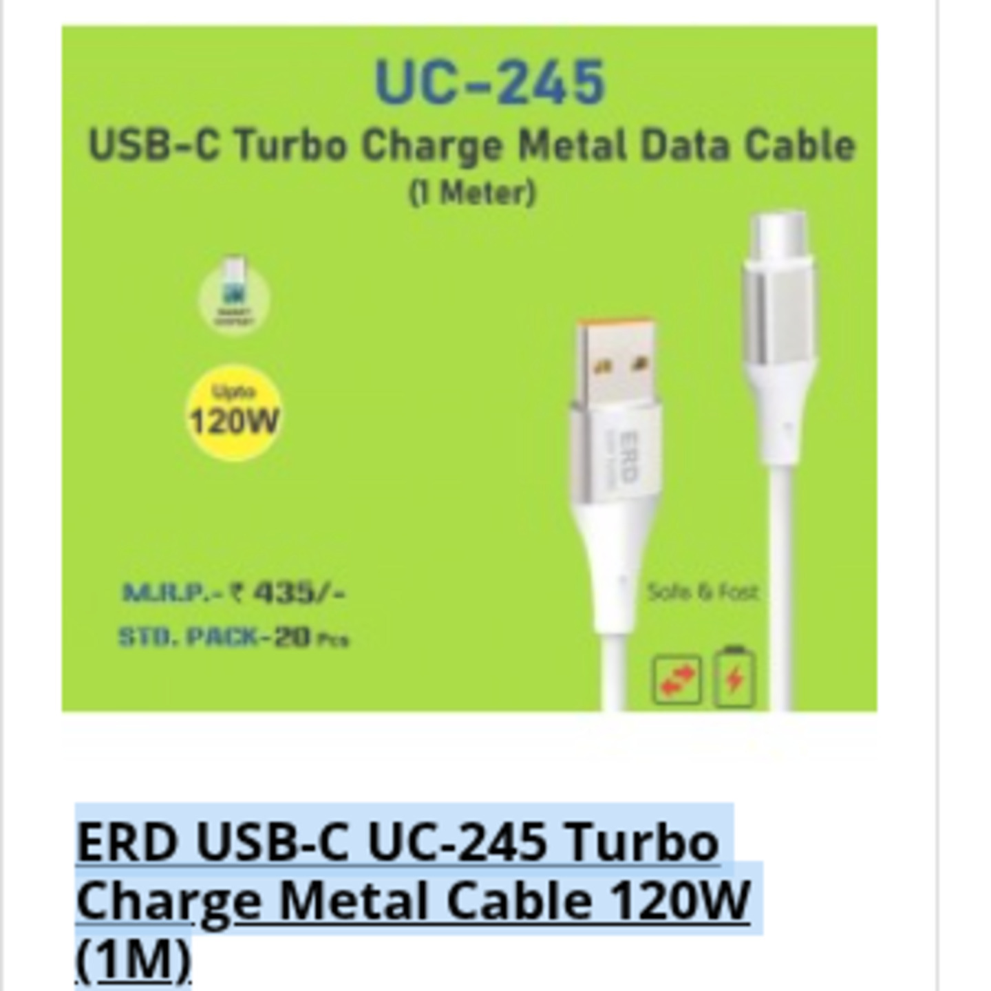 ERD USB-C UC-245 Turbo Charge Metal Cable 120W (1M)