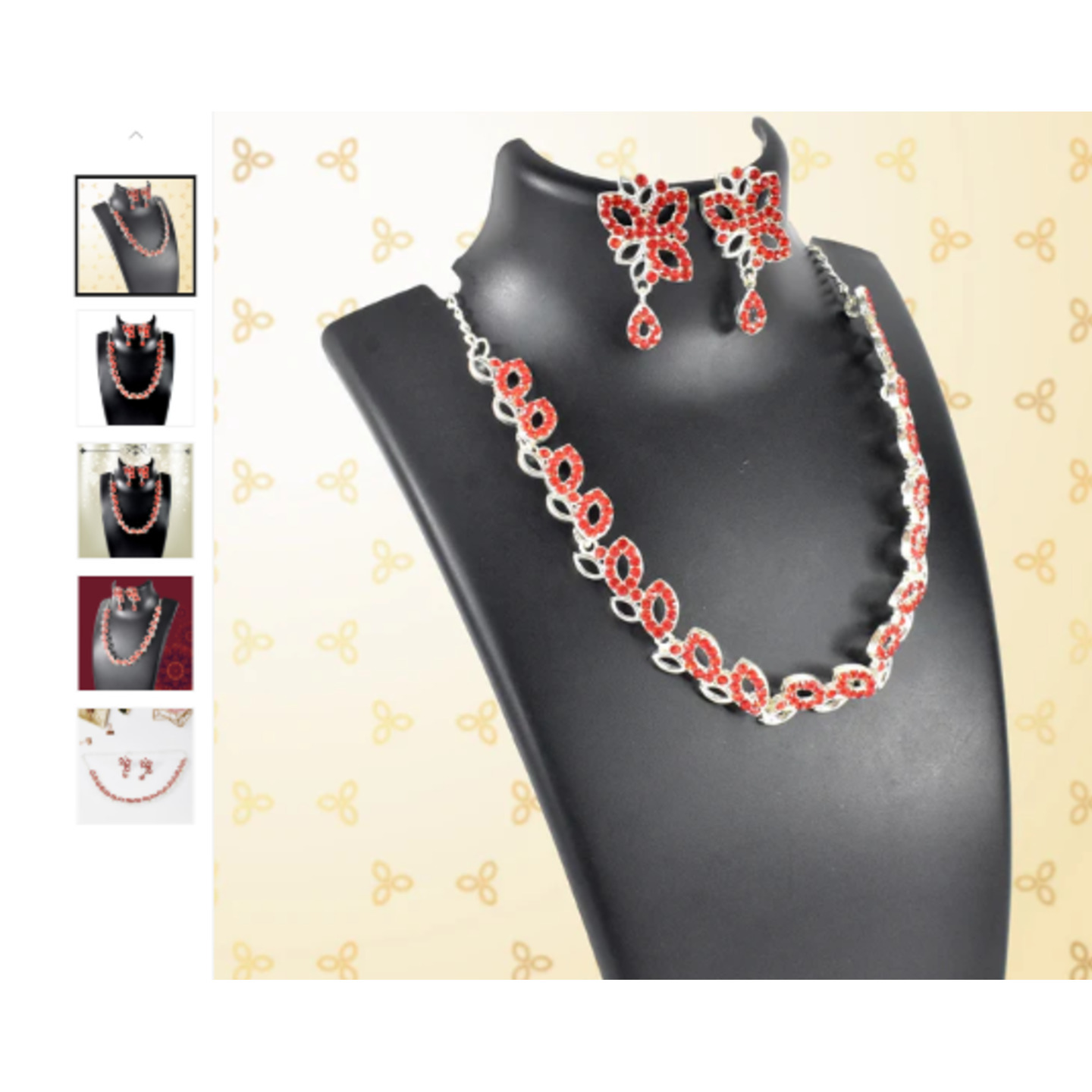 American Diamond Studded Floral Shaped Necklace With Earrings