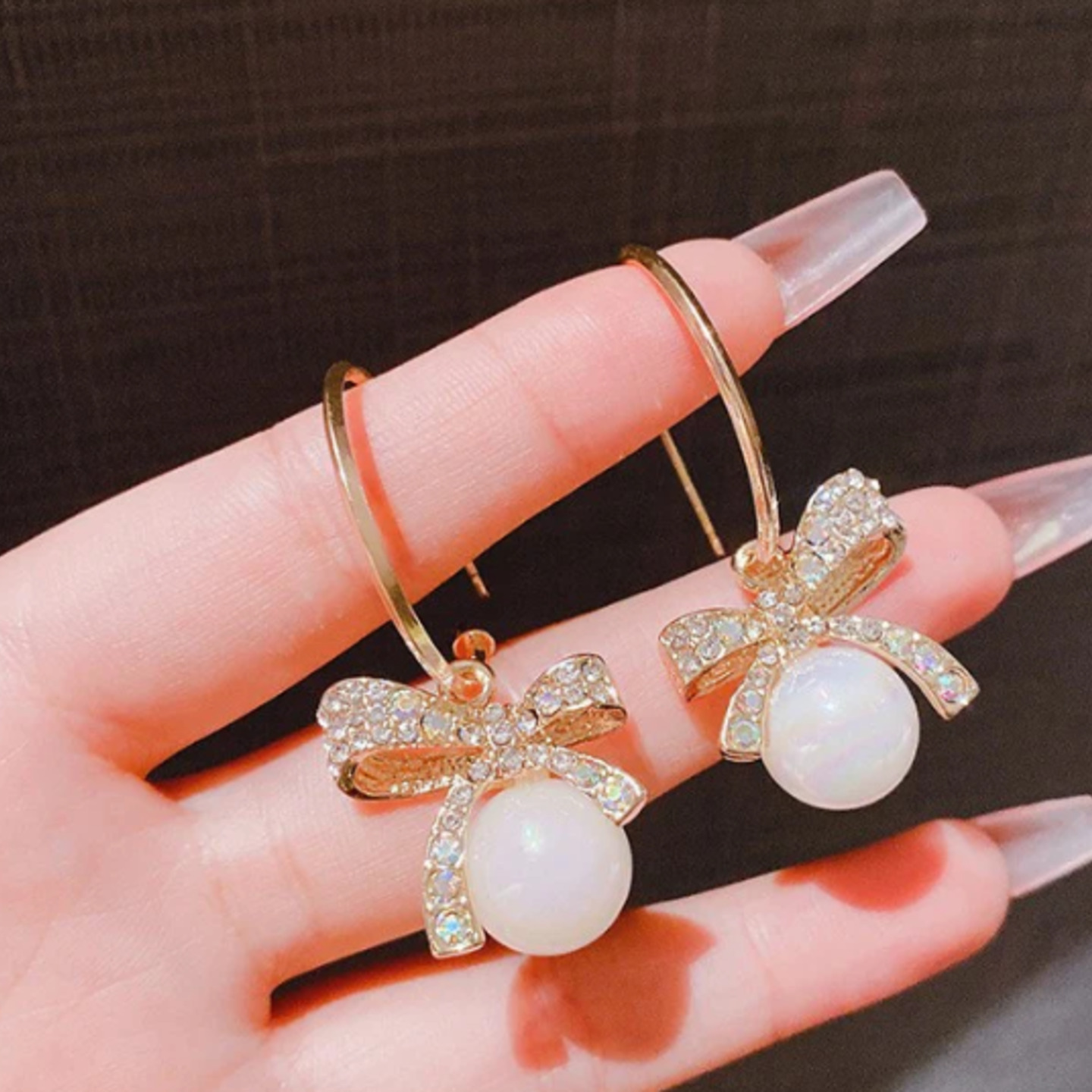 6 Pc - Bowknot diamond pearl earrings 