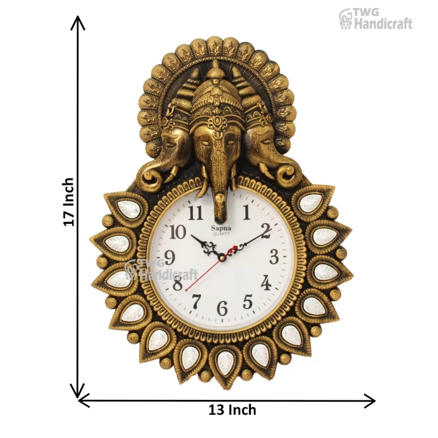 Home Decor Wall Hanging Ganesha Clock 17 Inch ( 43.5 cm ) - 26X0135B