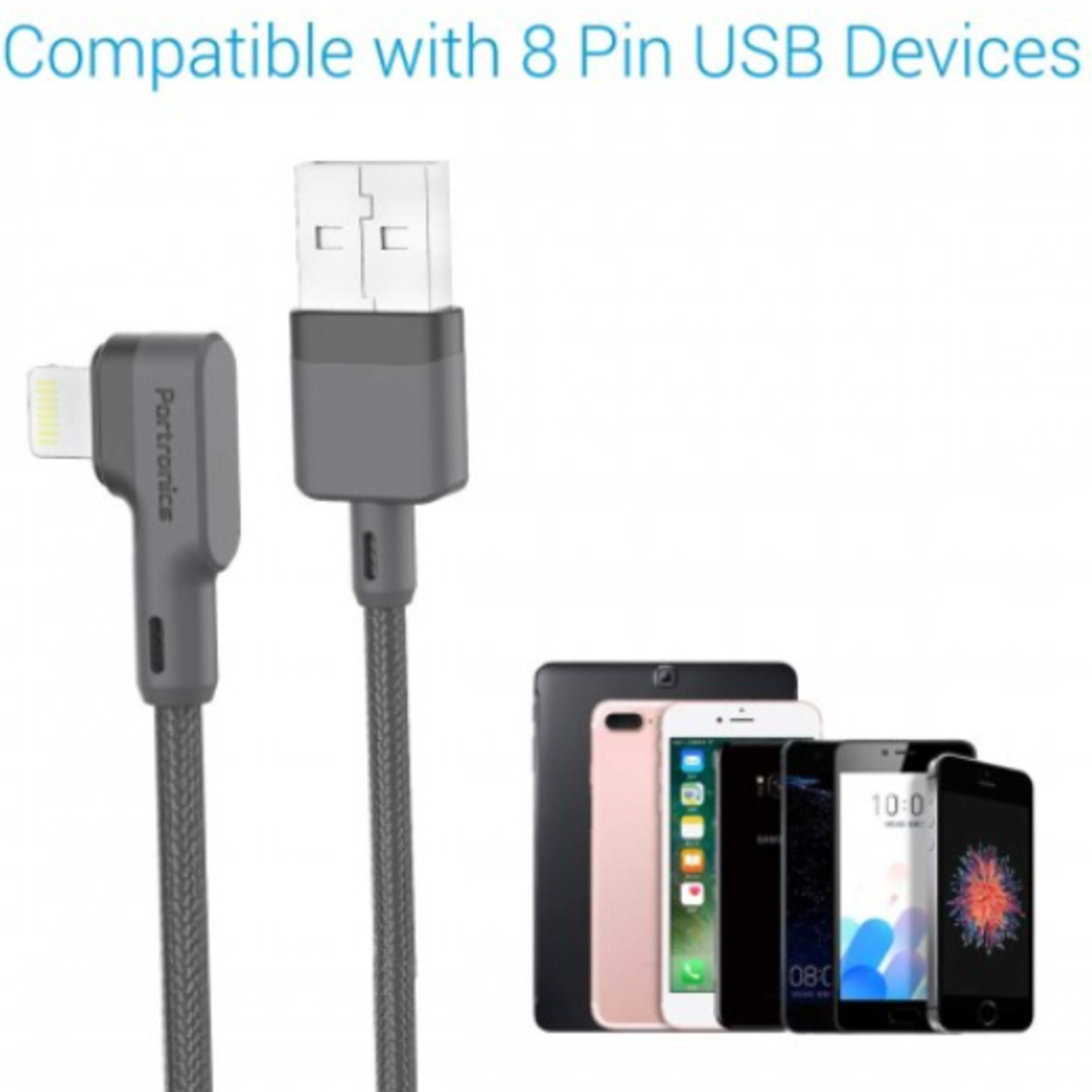Portronics KonnectL 3Amp 1.2Mtr 8Pin USB Charge And Sync CableGrey