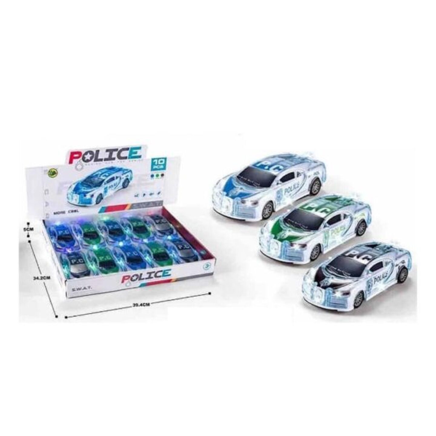 (10 Pcs) Cool Police Car with Light and Music