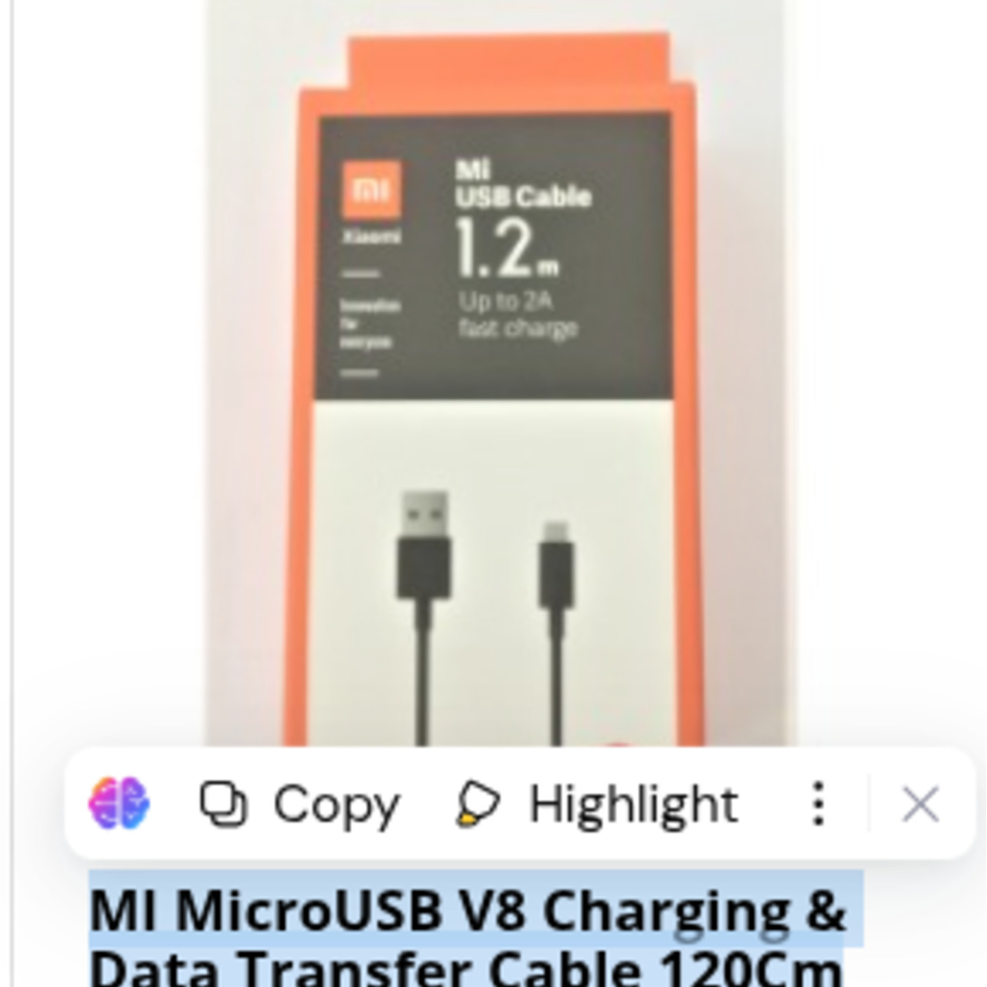 MI MicroUSB V8 Charging & Data Transfer Cable 120Cm