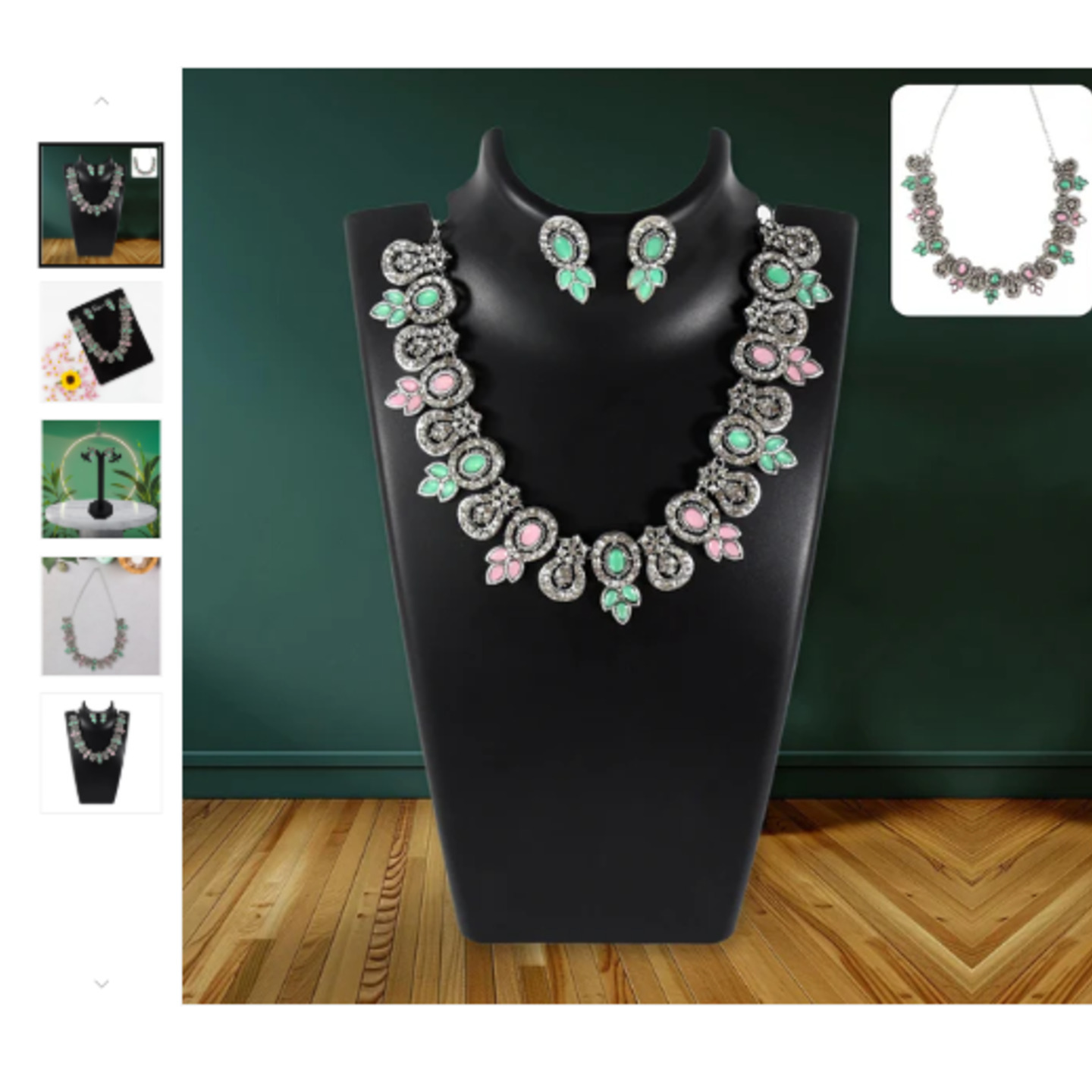 Exquisite Pink & Green Color Necklace Set