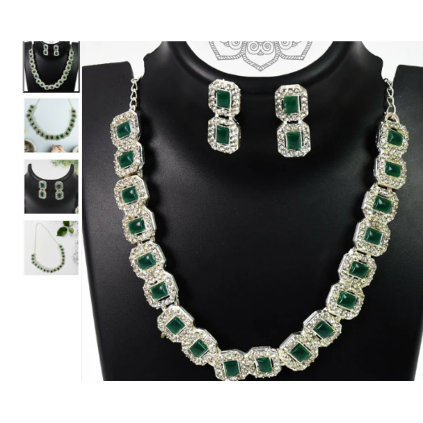 Celestial Elegance: White and Emerald Green Diamond Necklace
