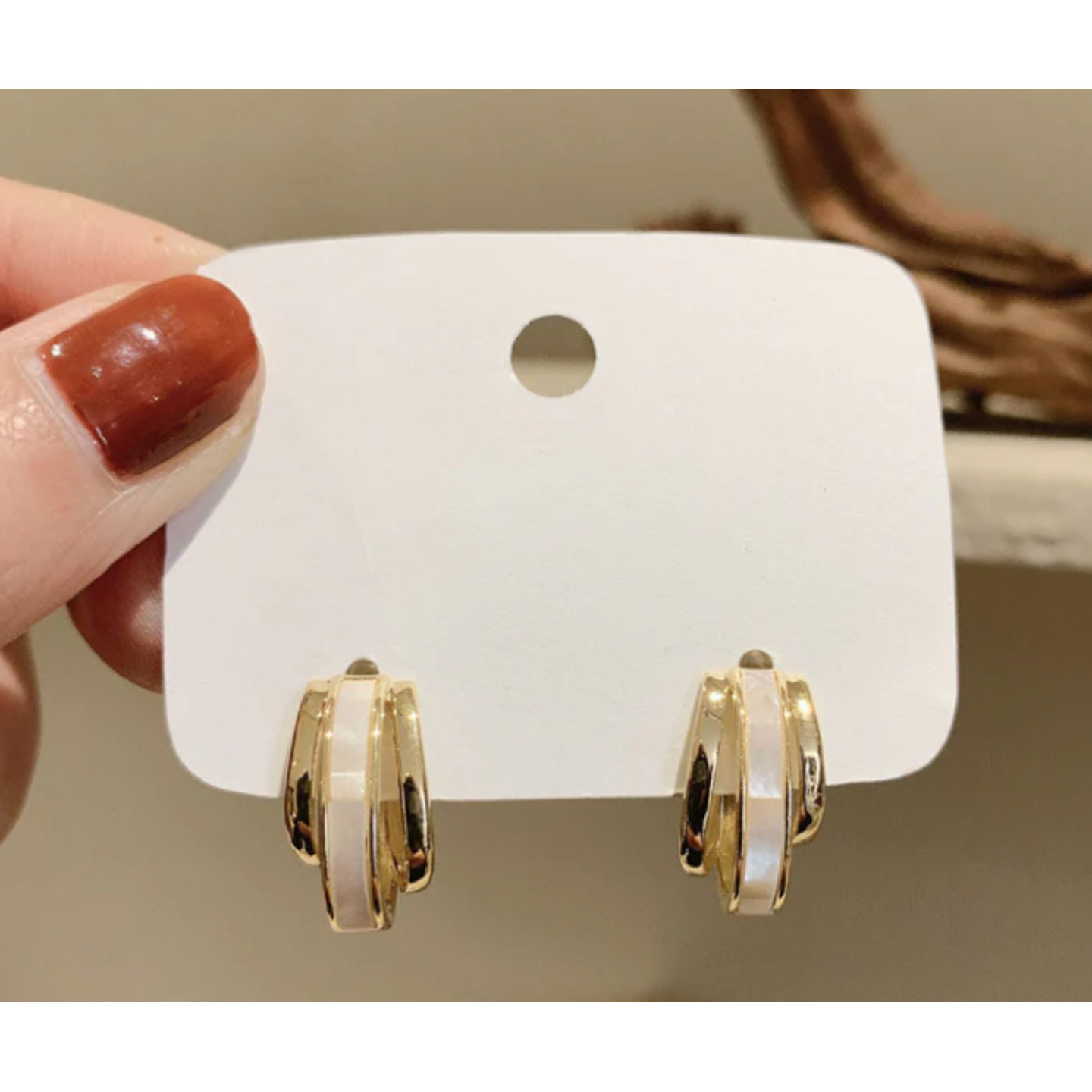 6 Pc - Simple C-shaped earrings for women - White colour JWS