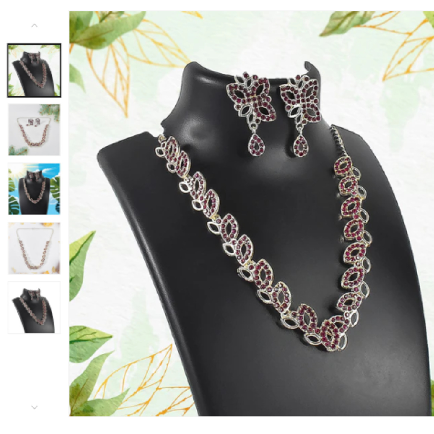 American Diamond Studded Floral Shaped Necklace With Earrings