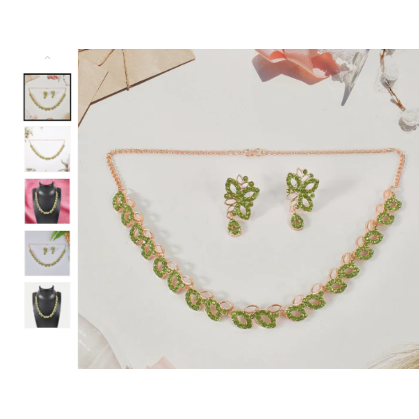 American Diamond Studded Floral Shaped Necklace With Earrings