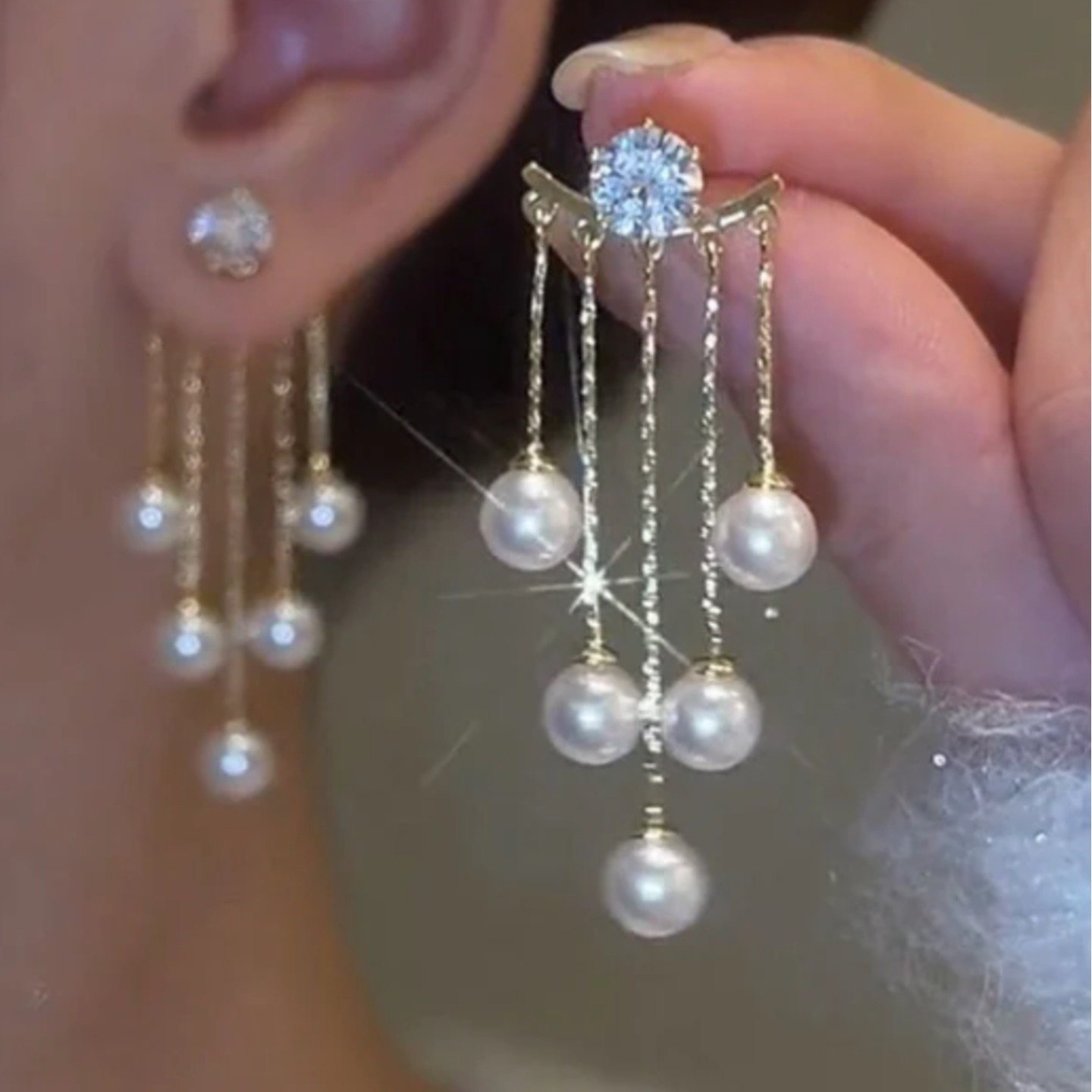 6 pc - Pearl tassel earrings for women JWS