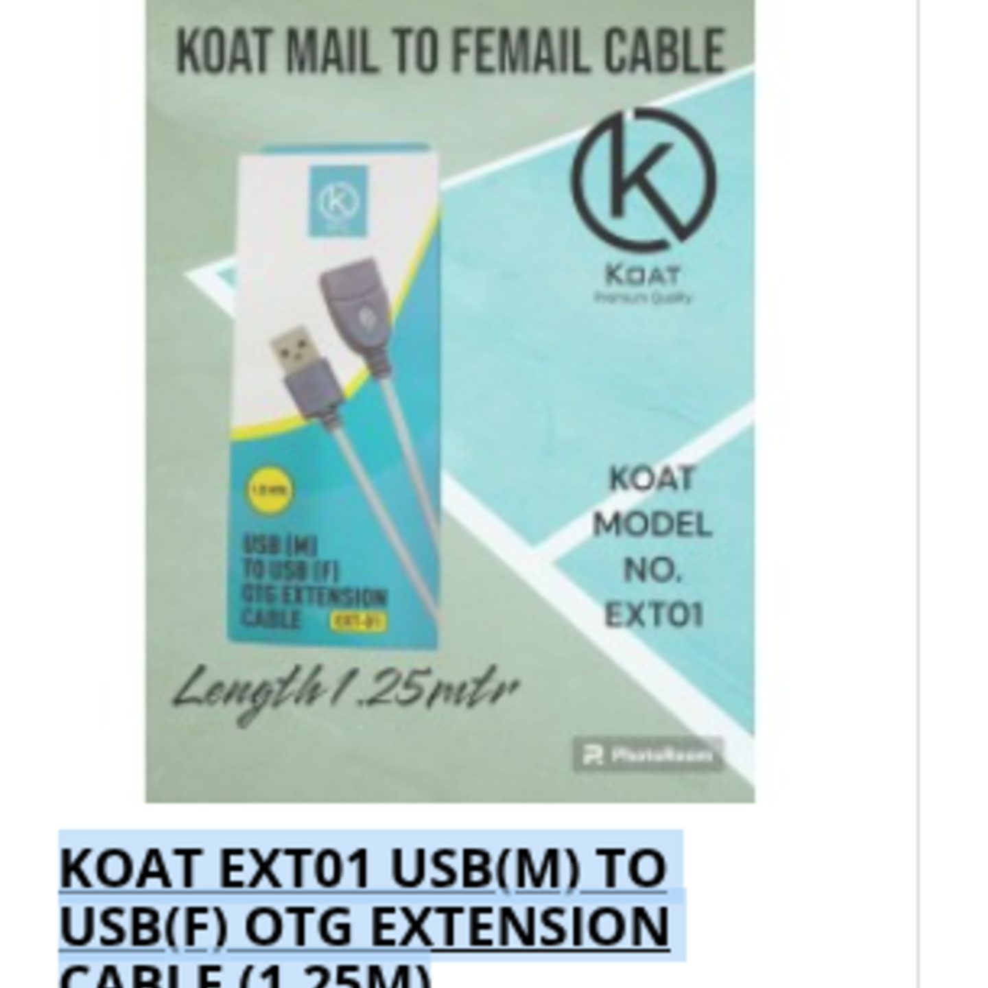 KOAT EXT01 USB(M) TO USB(F) OTG EXTENSION CABLE (1.25M)