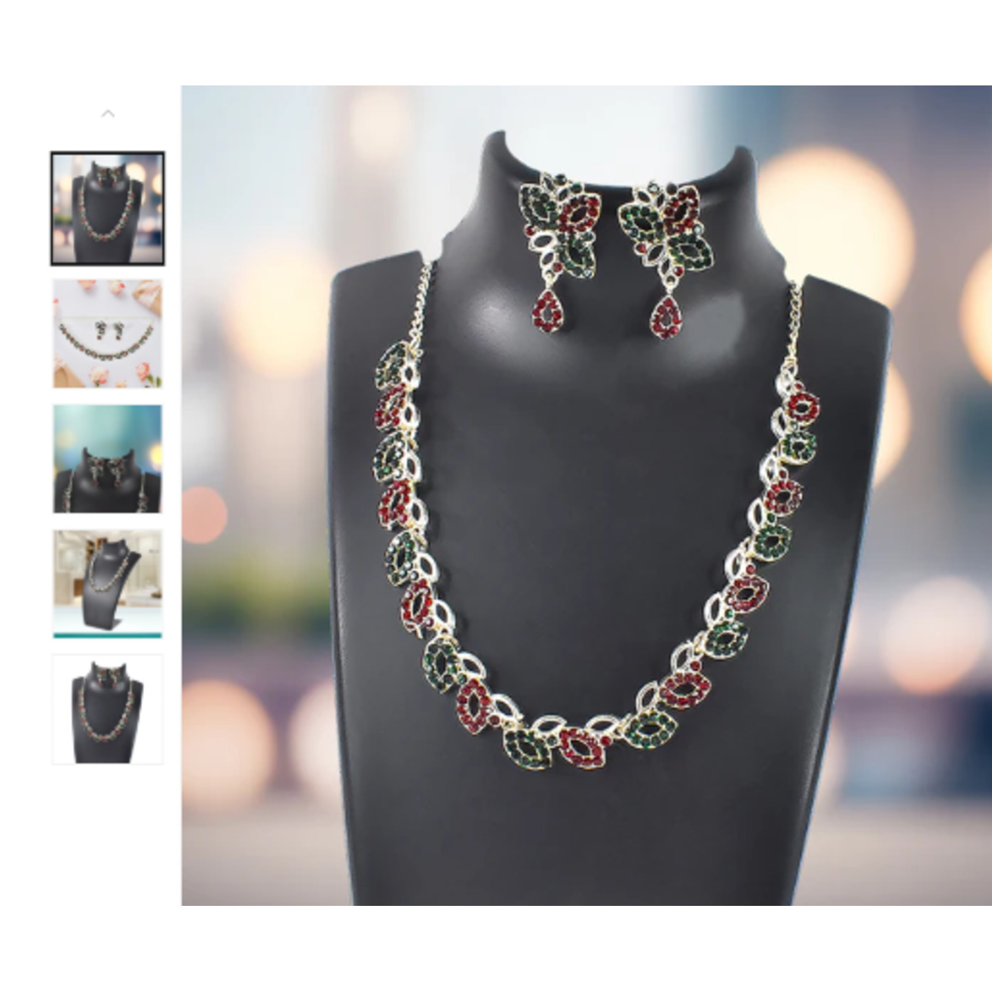 American Diamond Studded Floral Shaped Necklace With Earrings